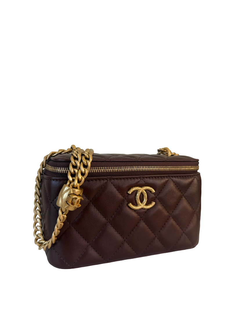 Chanel Dark Brown Quilted Lambskin Vanity Case GHW
