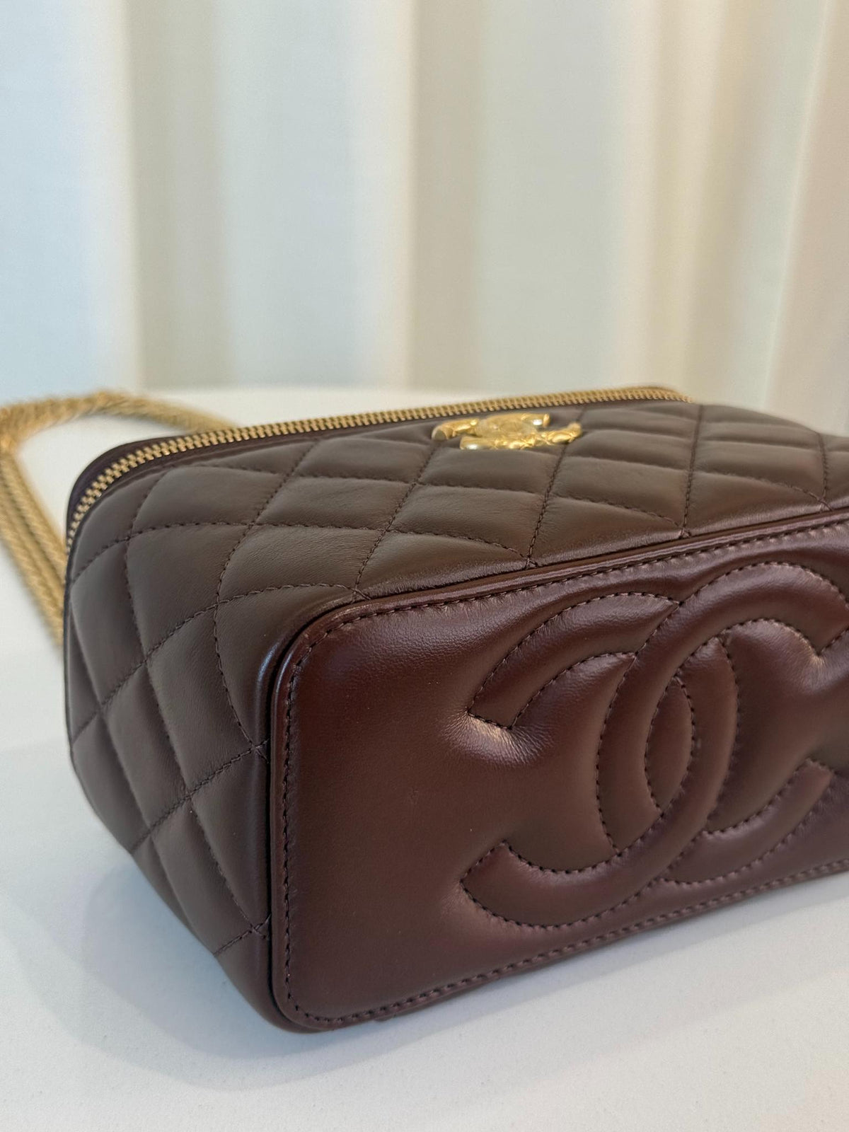 Chanel Dark Brown Quilted Lambskin Vanity Case GHW