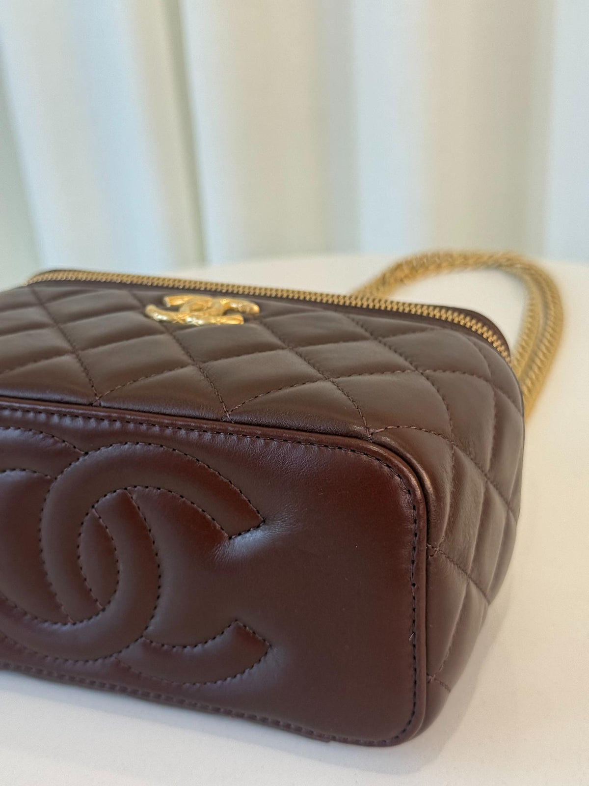 Chanel Dark Brown Quilted Lambskin Vanity Case GHW