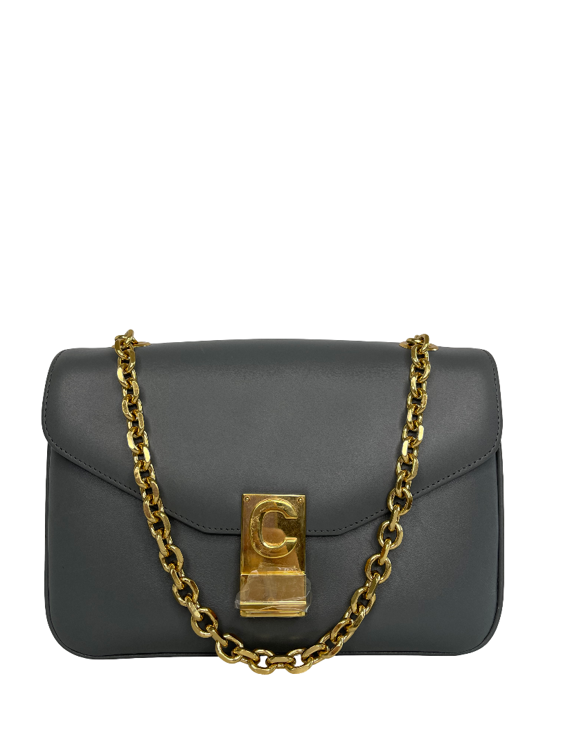 Celine C Bag Grey Calfskin Leather Medium Shoulder Flap