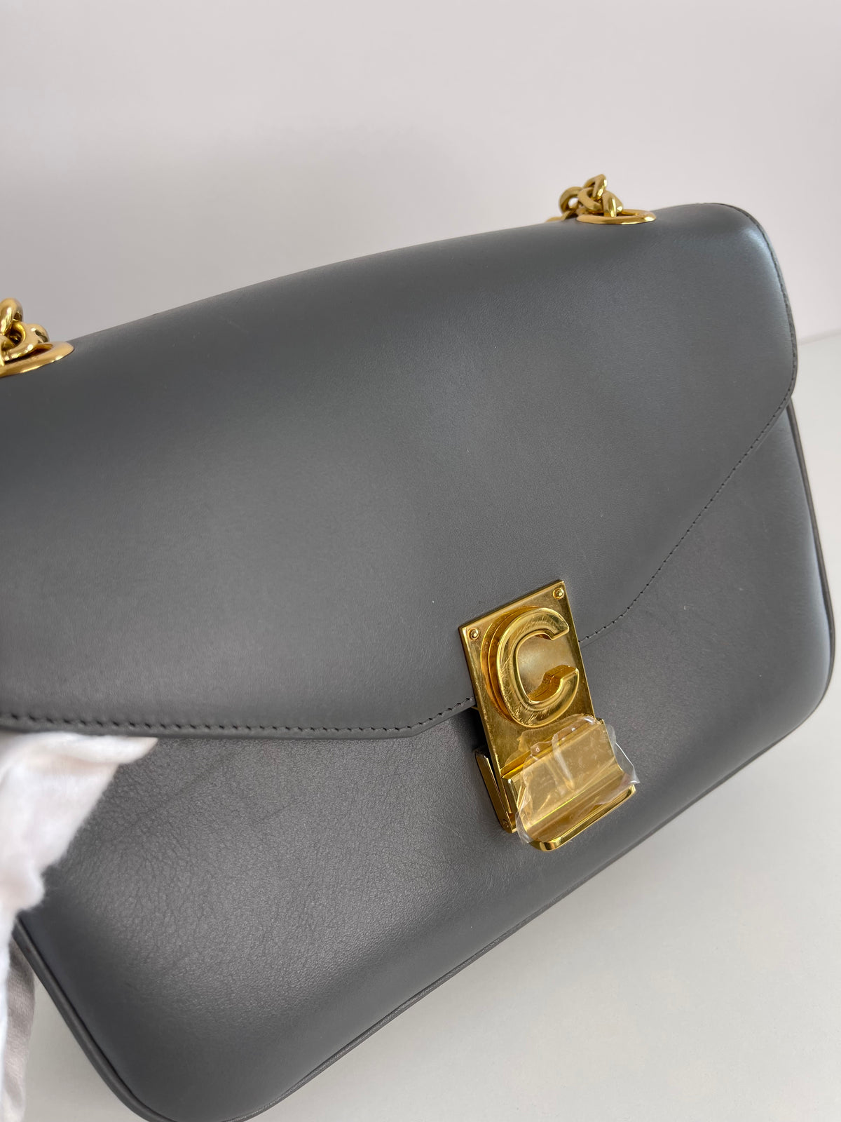 Celine C Bag Grey Calfskin Leather Medium Shoulder Flap