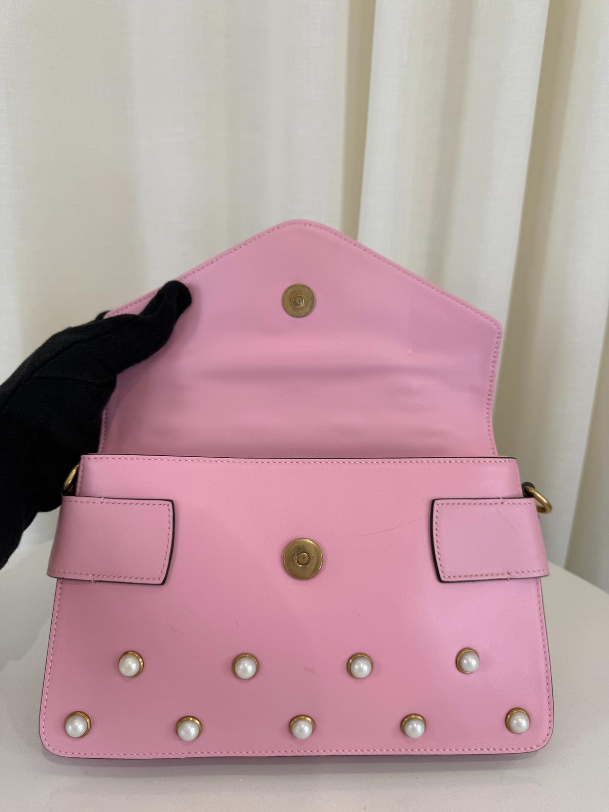 Gucci Pink Leather Pearl Studded Queen Margaret Broadway Shoulder Bag