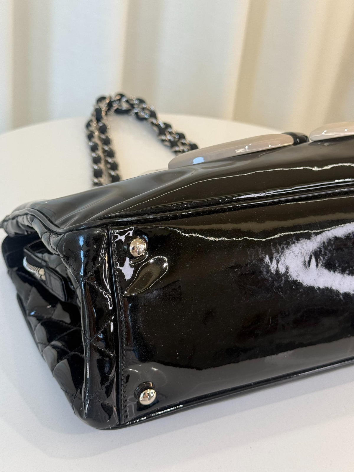 Chanel Black Patent Vinyl Lipstick Ligne Tote