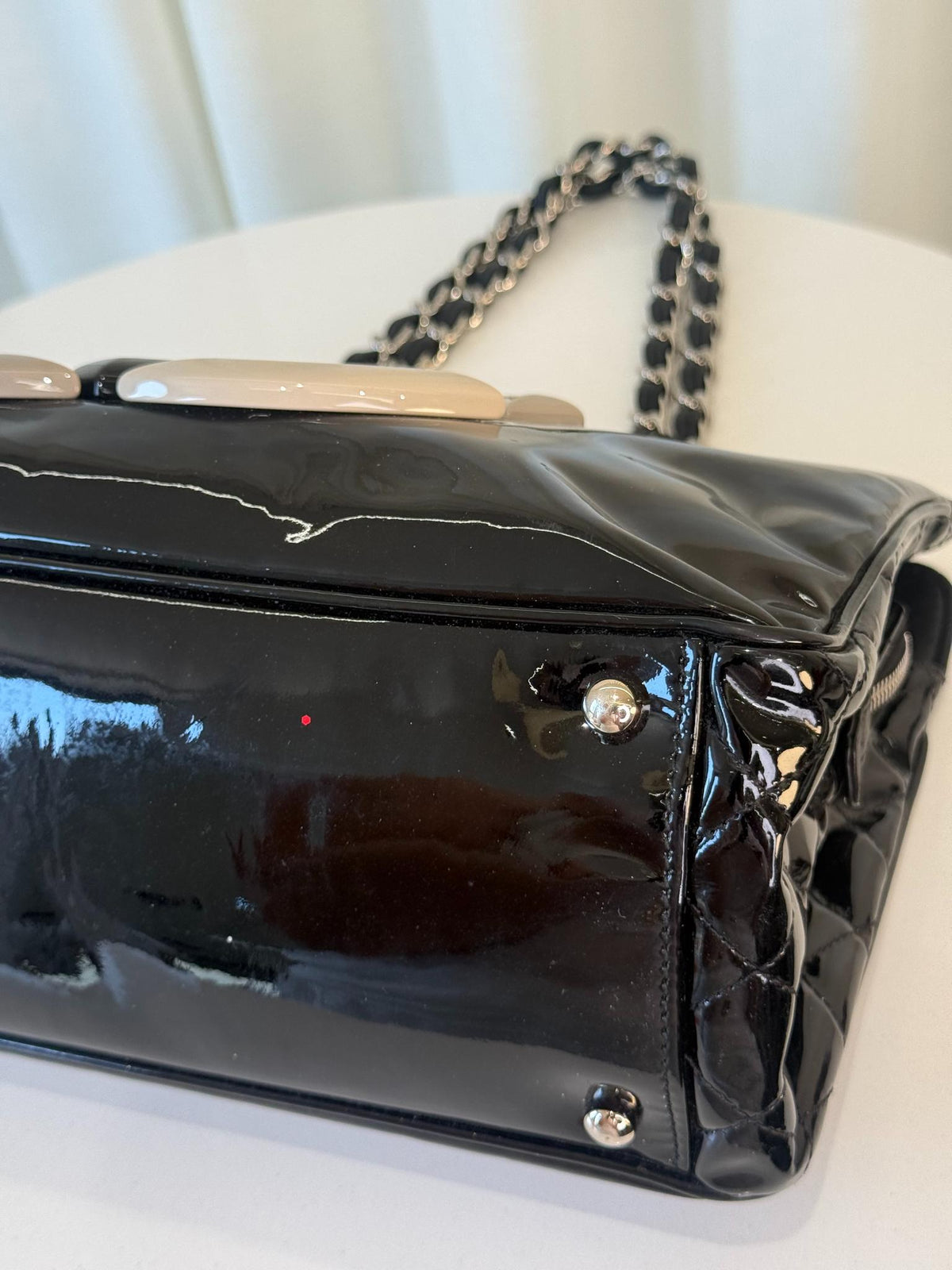 Chanel Black Patent Vinyl Lipstick Ligne Tote