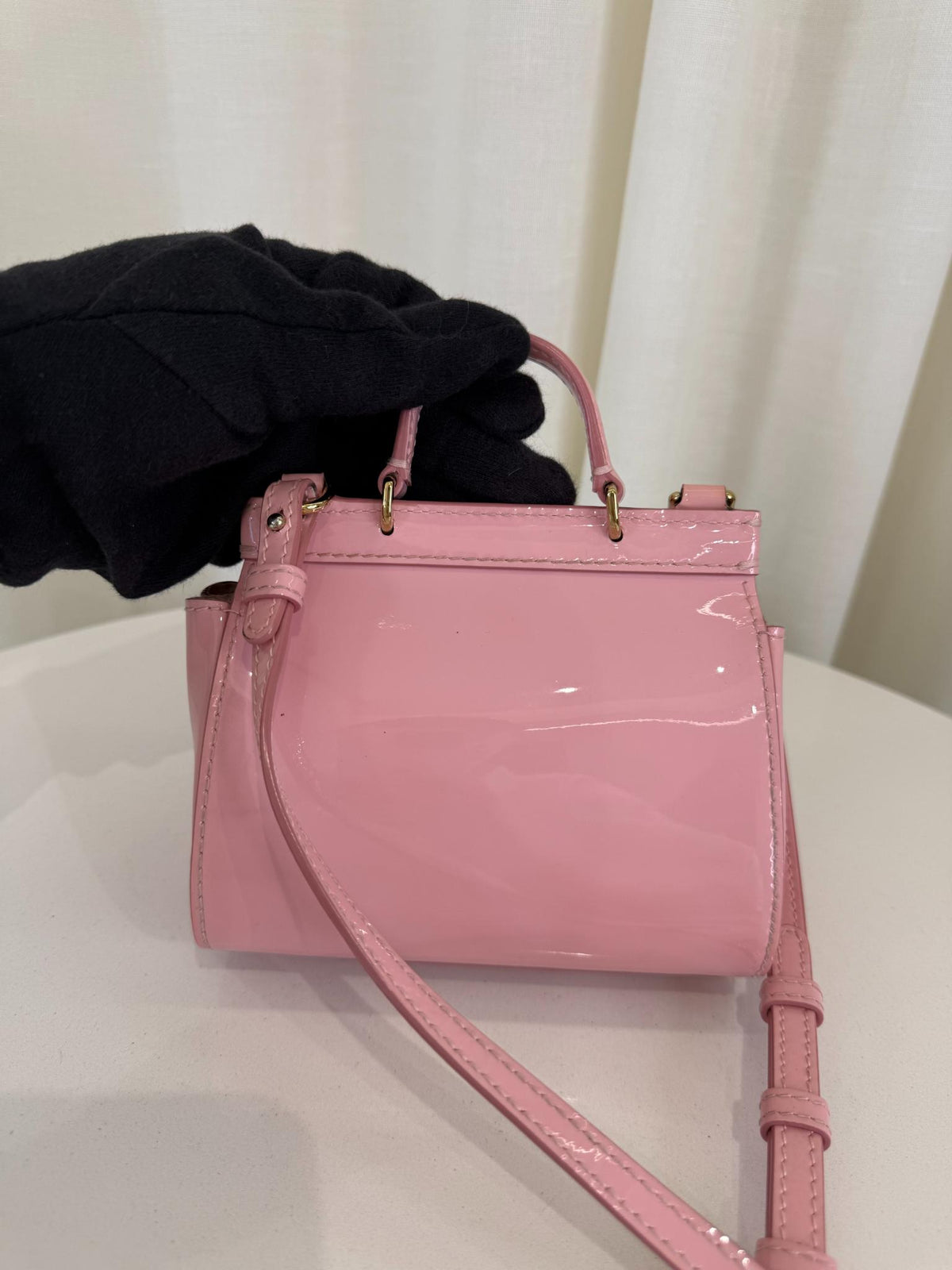 Dolce Gabbana Kids Pink Patent Leather Mini Sicily Bag