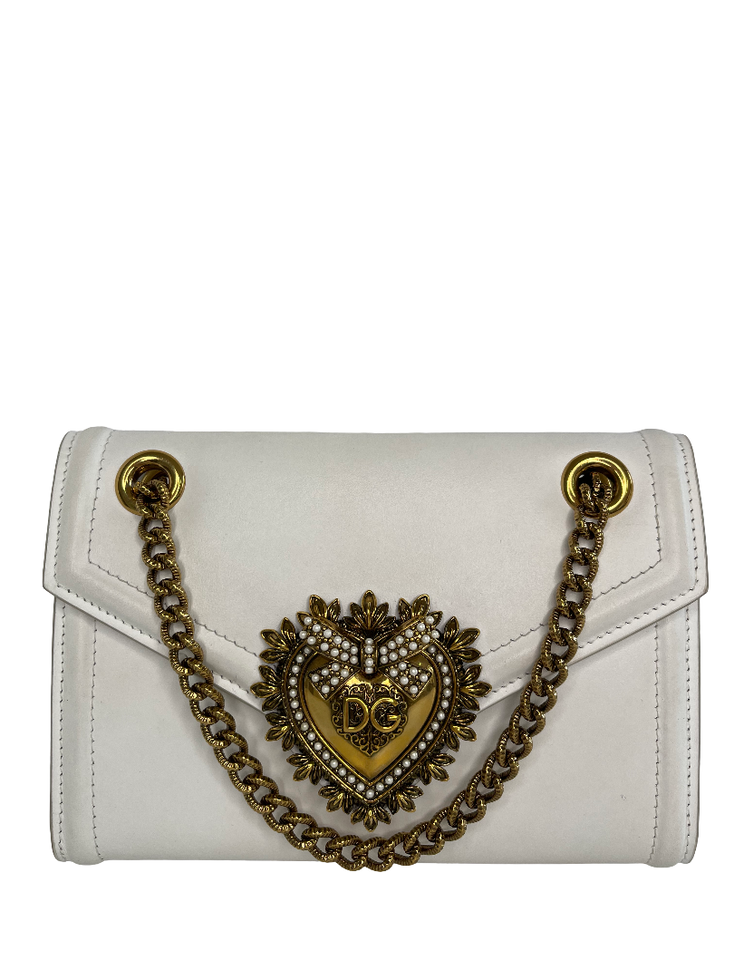 Dolce & Gabbana Smooth White Calfskin Devotion Mini Bag
