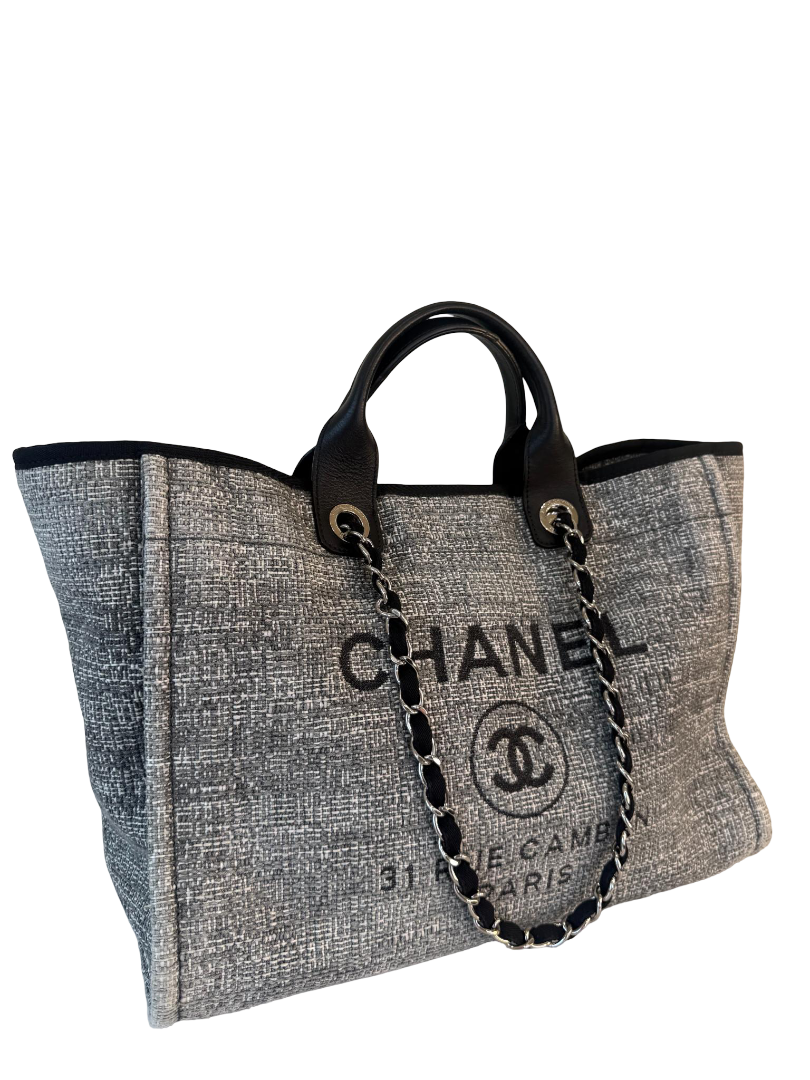 Chanel Black/Grey Tweed Medium Deauville Shopping Tote