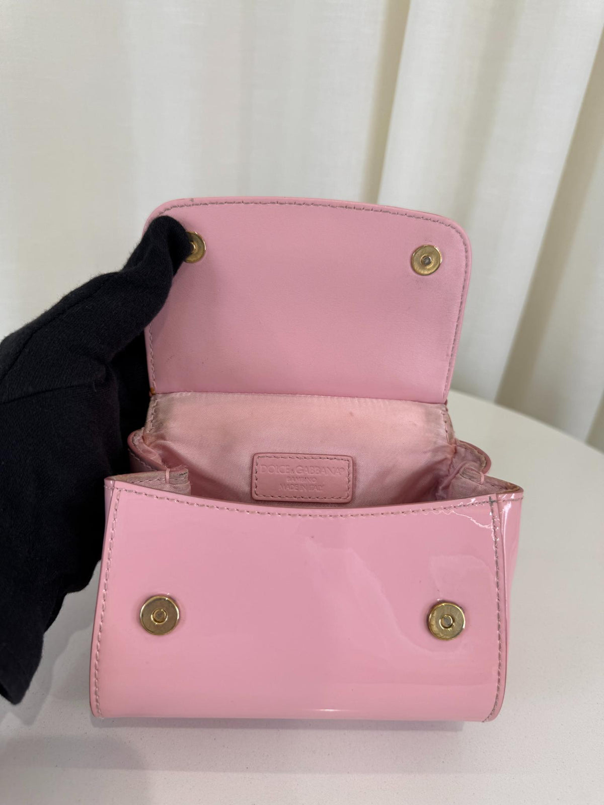 Dolce Gabbana Kids Pink Patent Leather Mini Sicily Bag