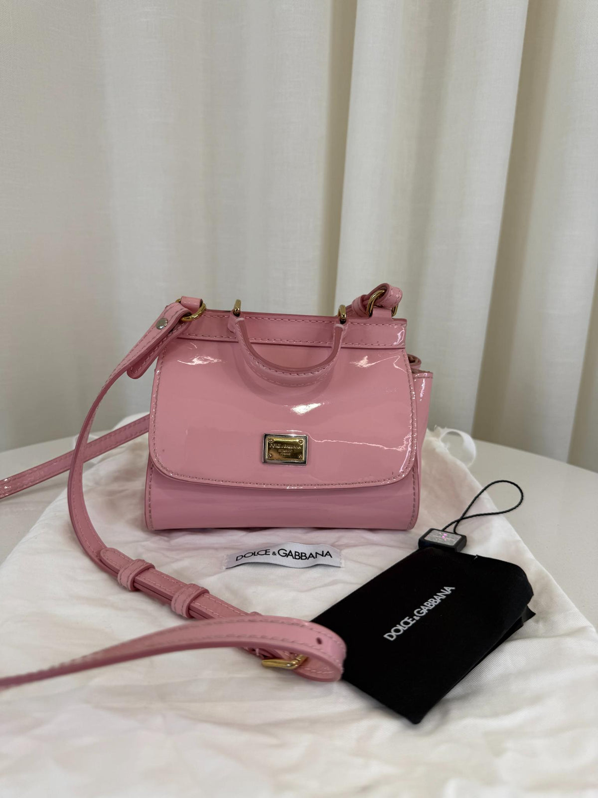 Dolce Gabbana Kids Pink Patent Leather Mini Sicily Bag