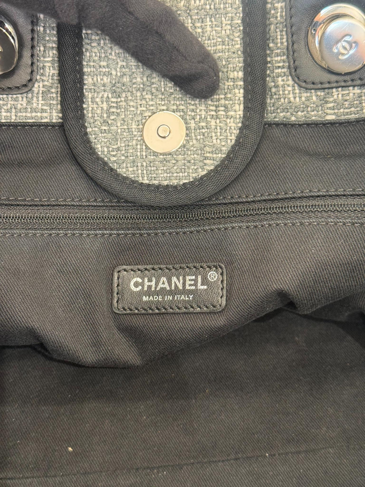 Chanel Black/Grey Tweed Medium Deauville Shopping Tote