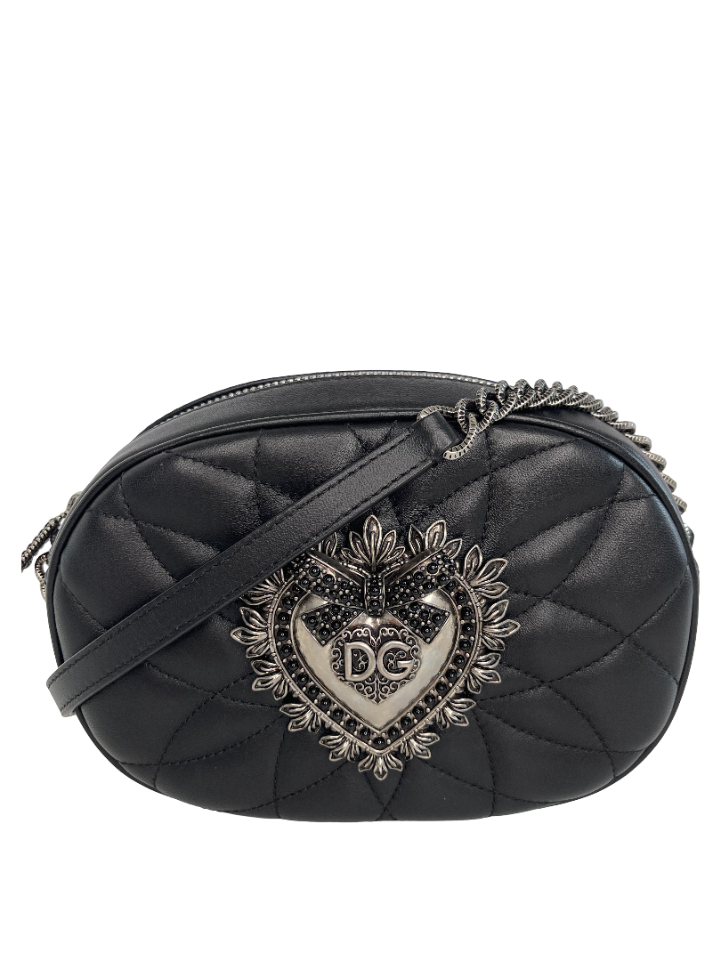 Dolce & Gabbana Smooth Calfskin Mini Devotion Black Camera Bag