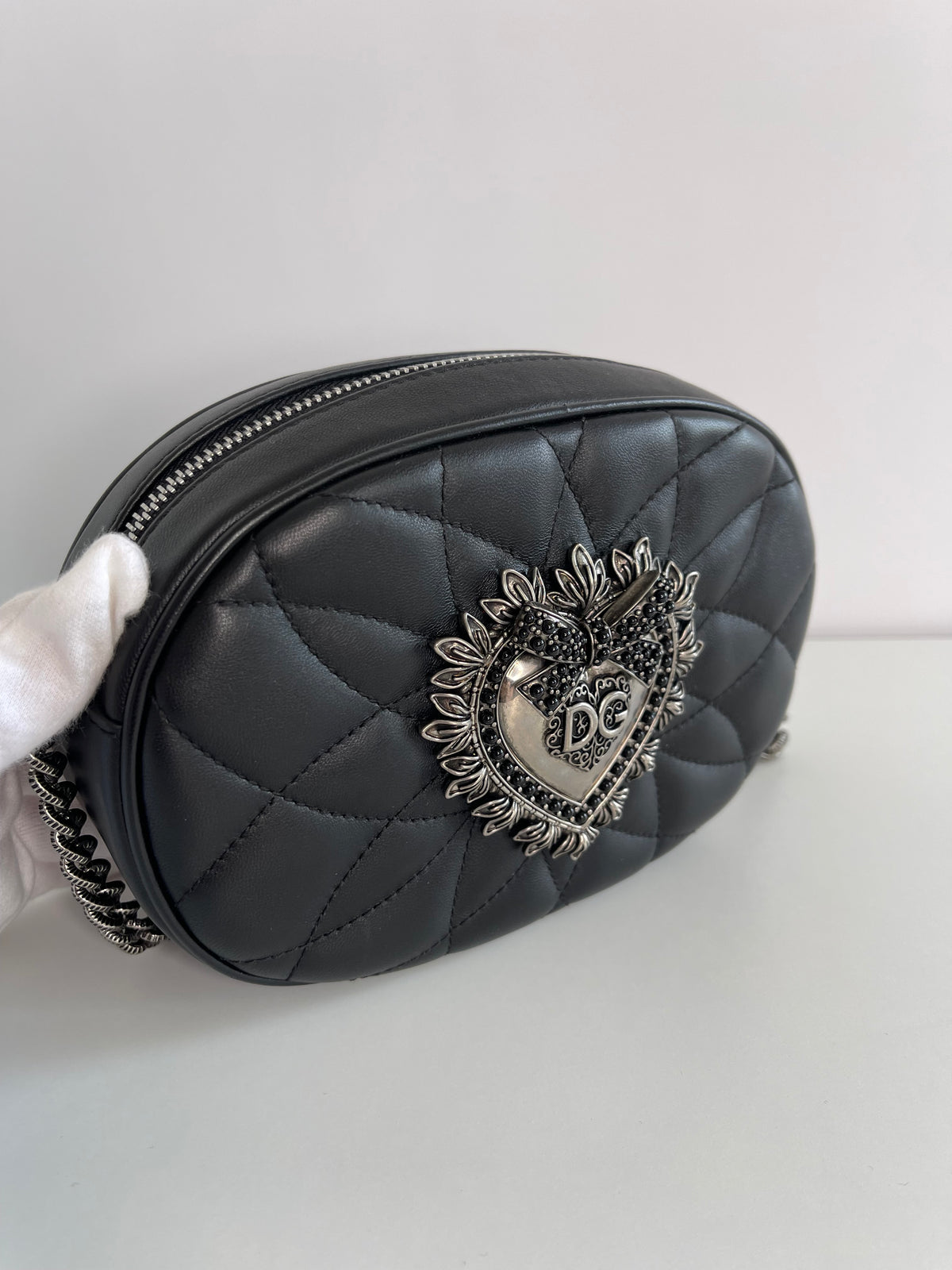 Dolce & Gabbana Smooth Calfskin Mini Devotion Black Camera Bag