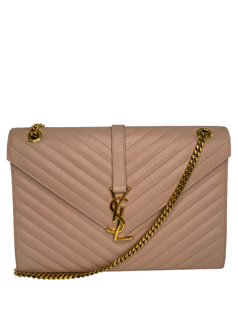 Saint Laurent Large Envelope Beige Grain De Poudre Chain Bag