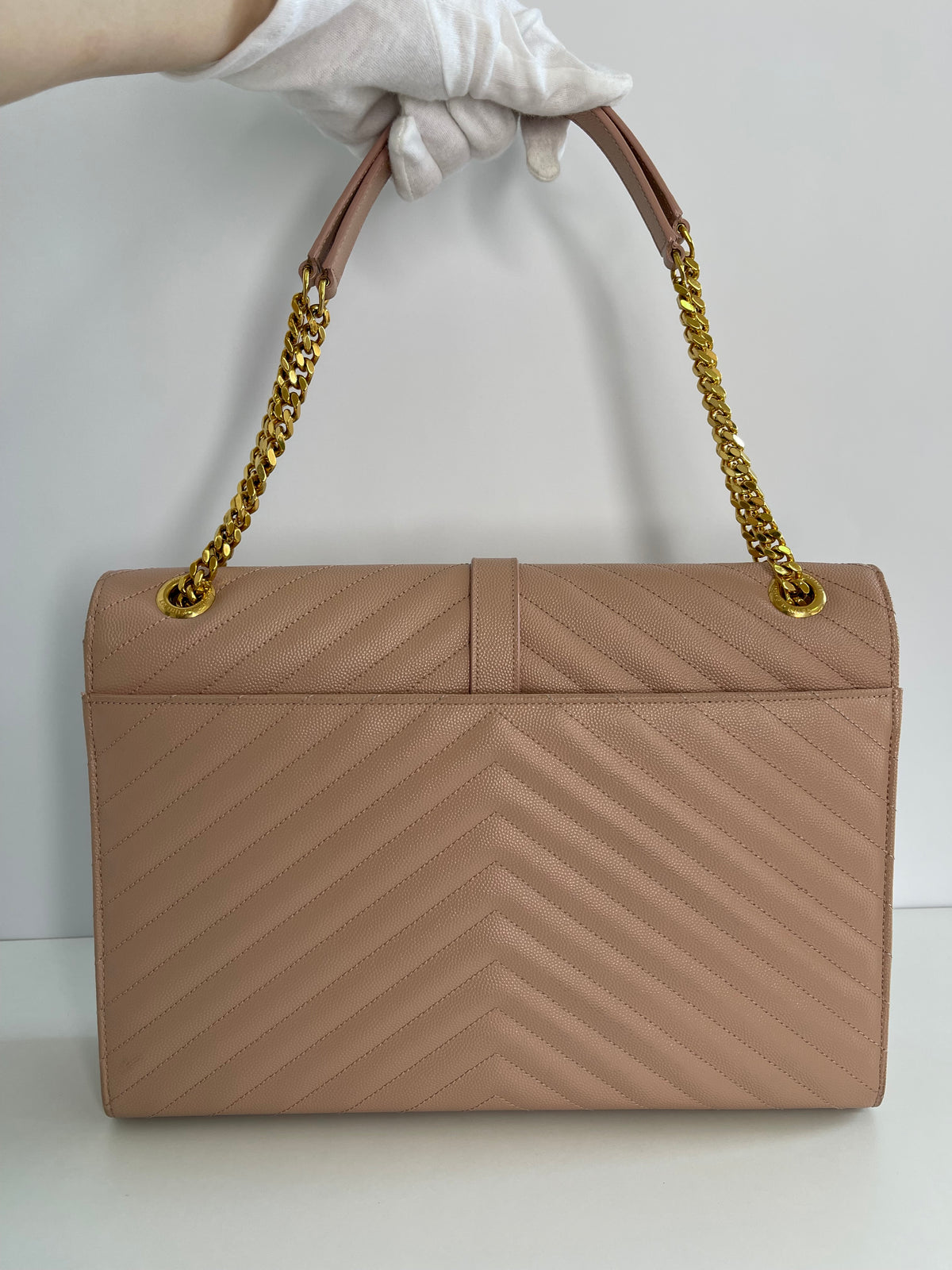 Saint Laurent Large Envelope Beige Grain De Poudre Chain Bag