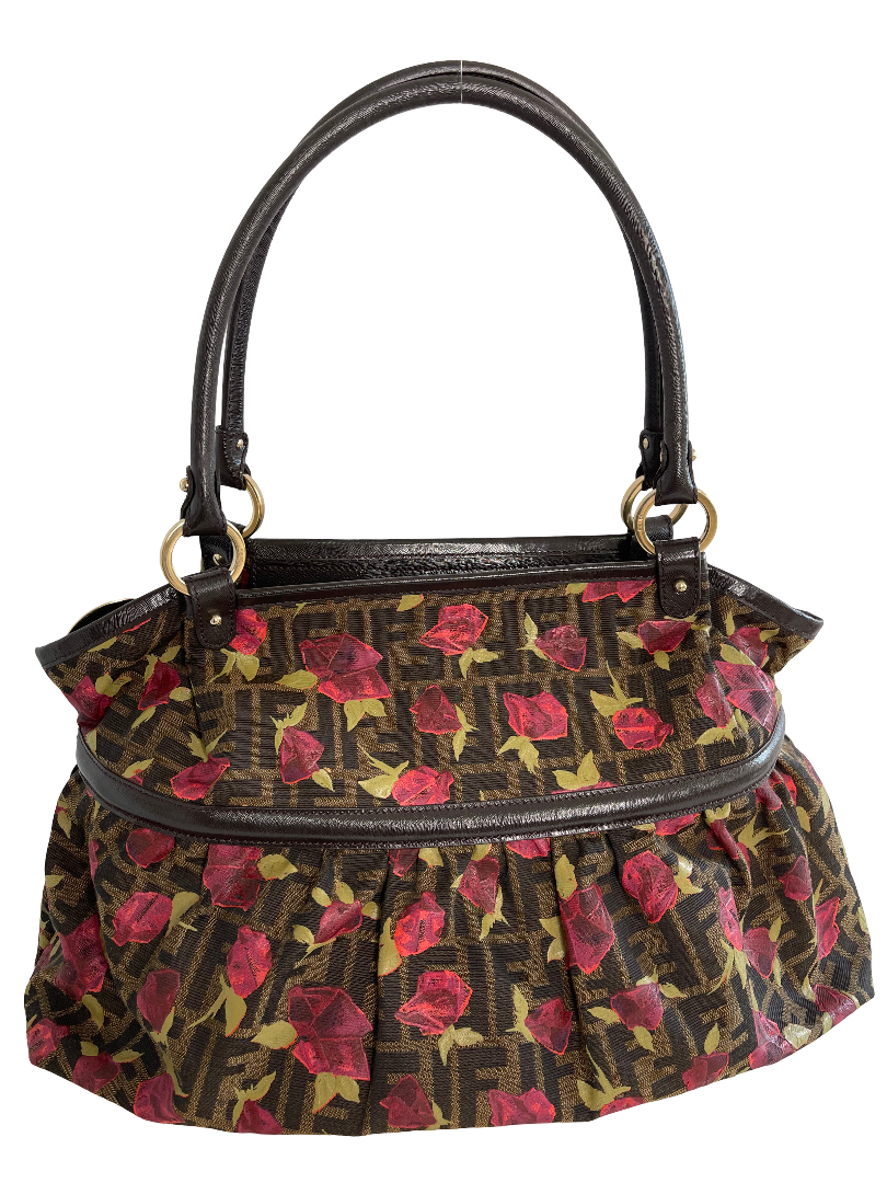 Fendi Zucca Rose Large Chef Shopper Tote Tobacco