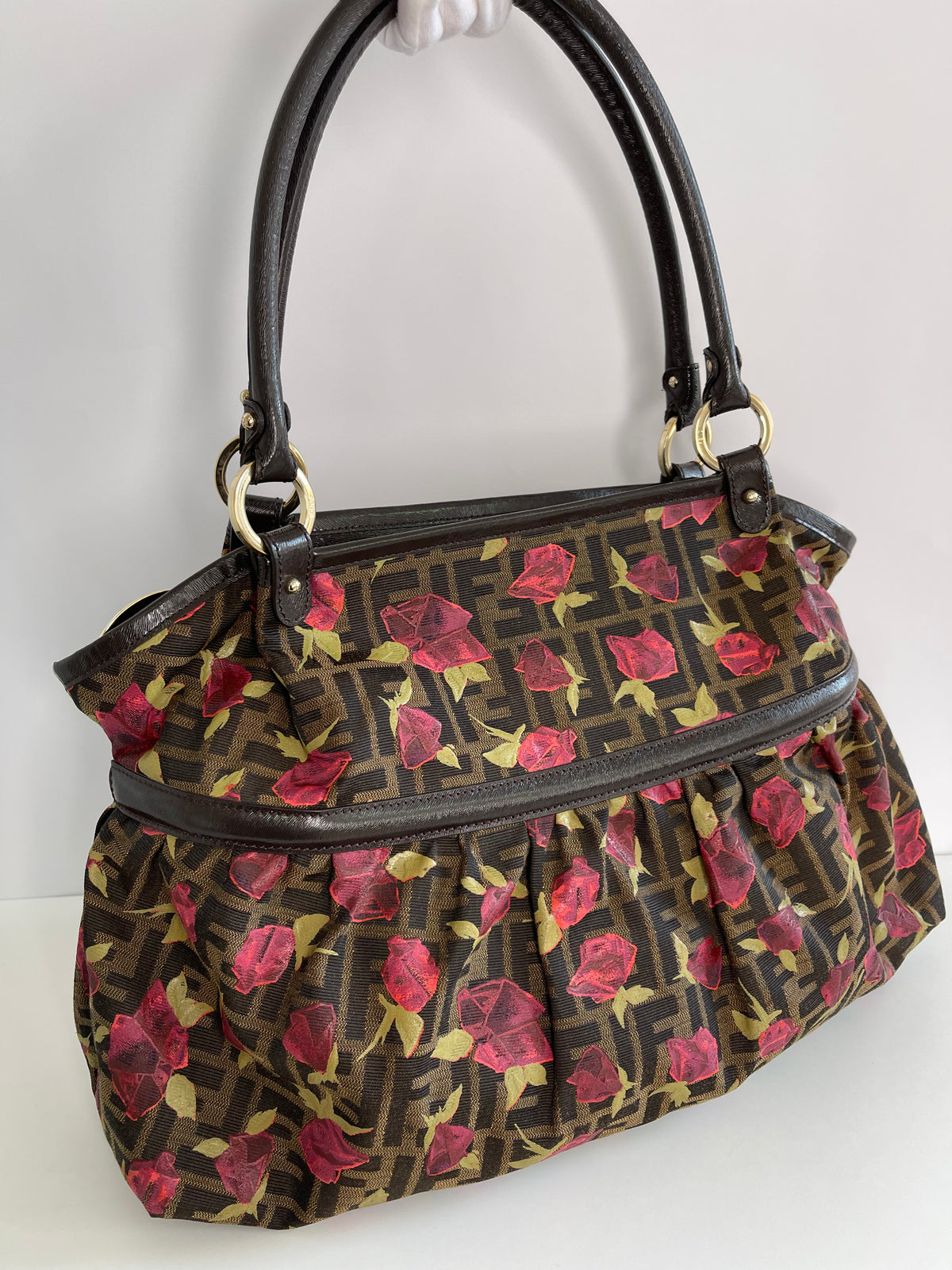 Fendi Zucca Rose Large Chef Shopper Tote Tobacco