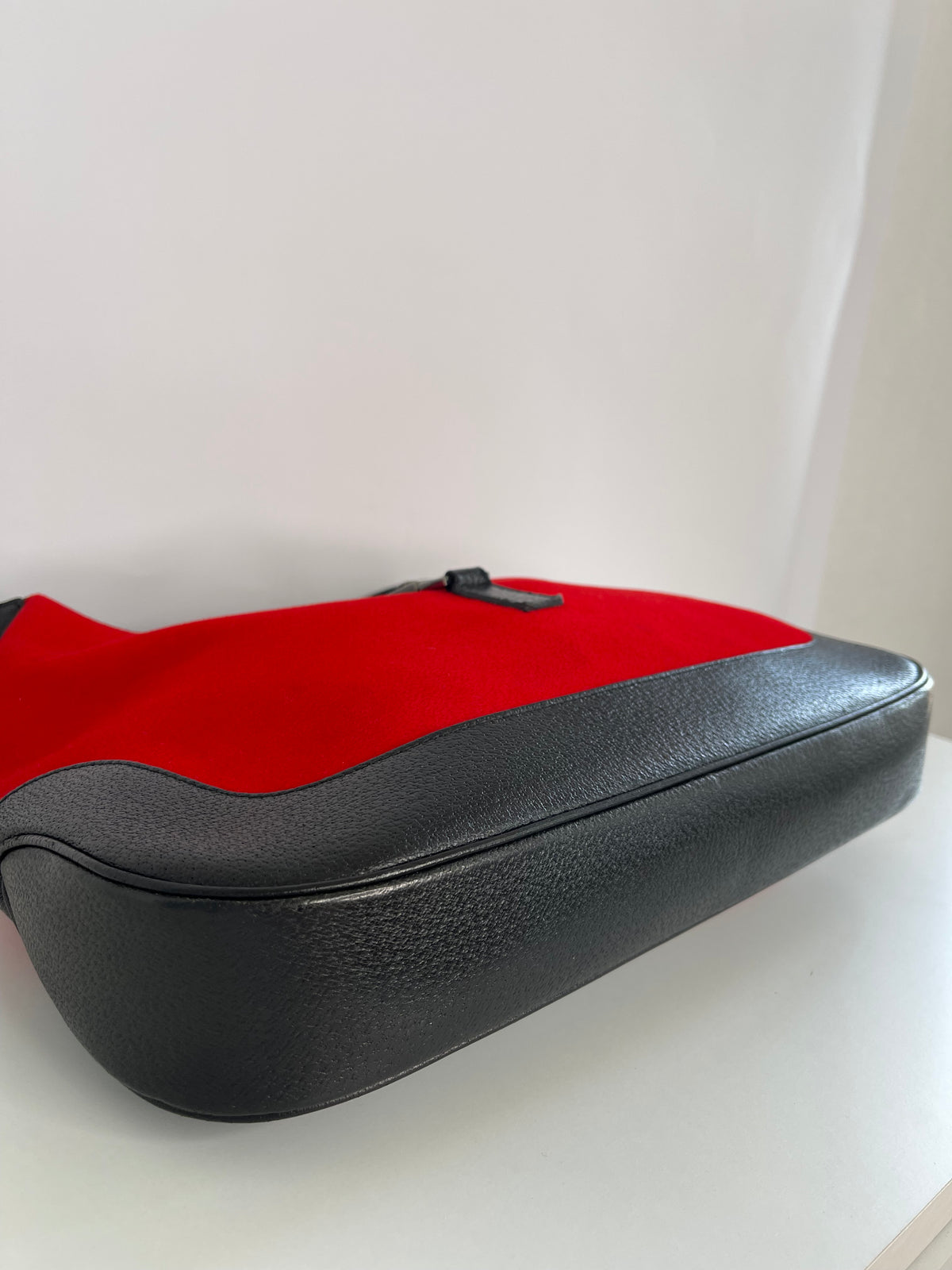 Gucci Red Wool Black Leather Jackie Hobo Bag