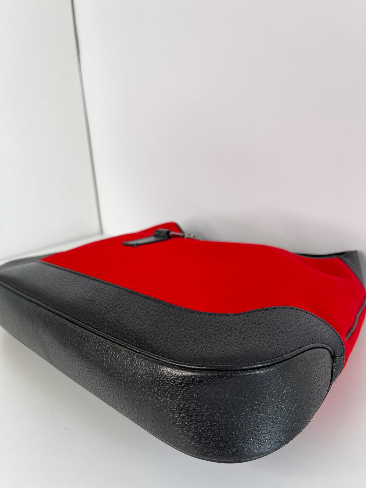 Gucci Red Wool Black Leather Jackie Hobo Bag