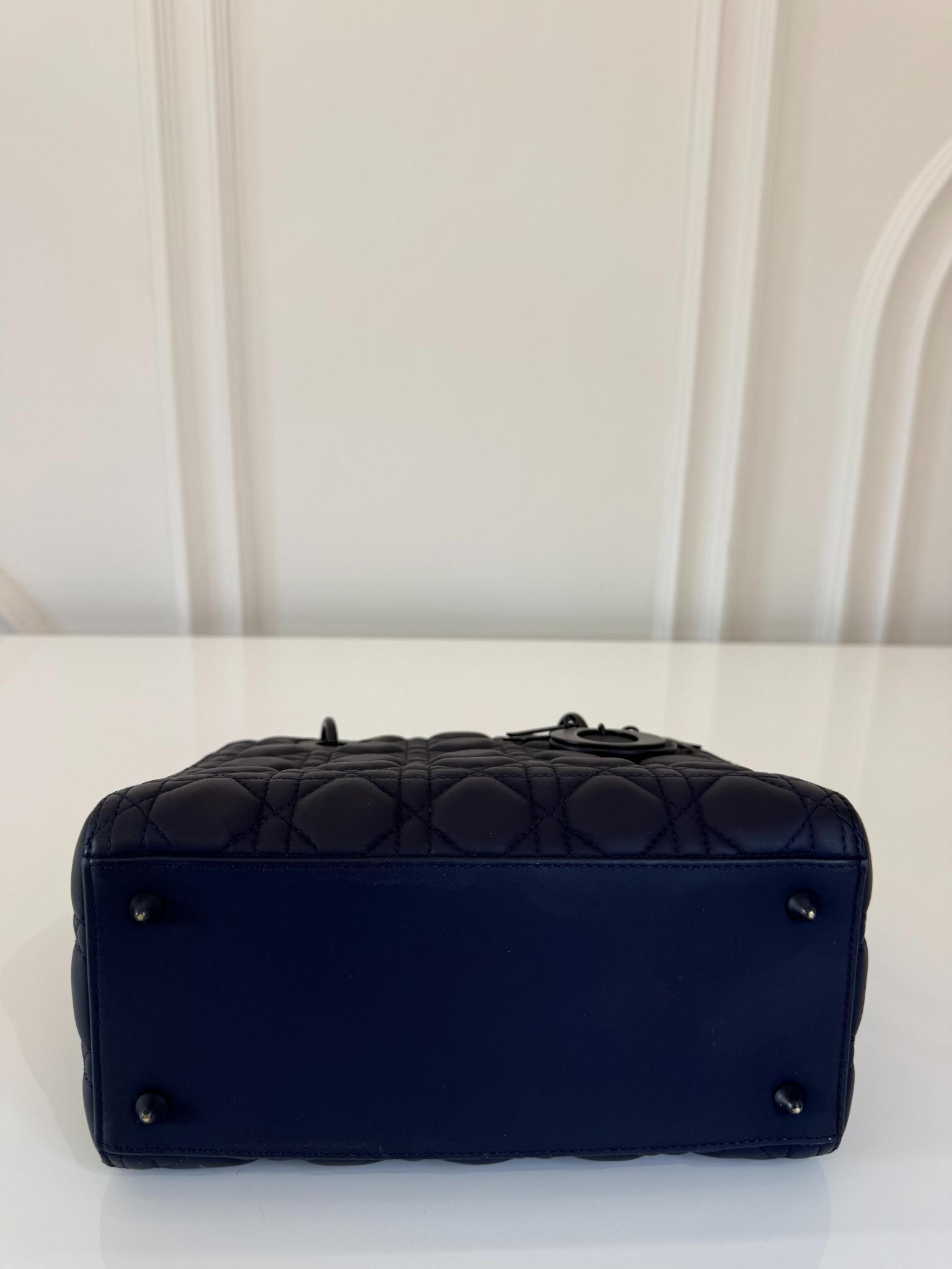 Dior Medium Lady Dior Blue Ultramatte Cannage Calfskin Bag