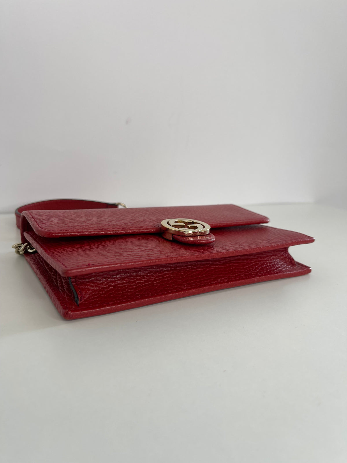 Gucci Red Interlocking G Chain Leather Wallet on Chain