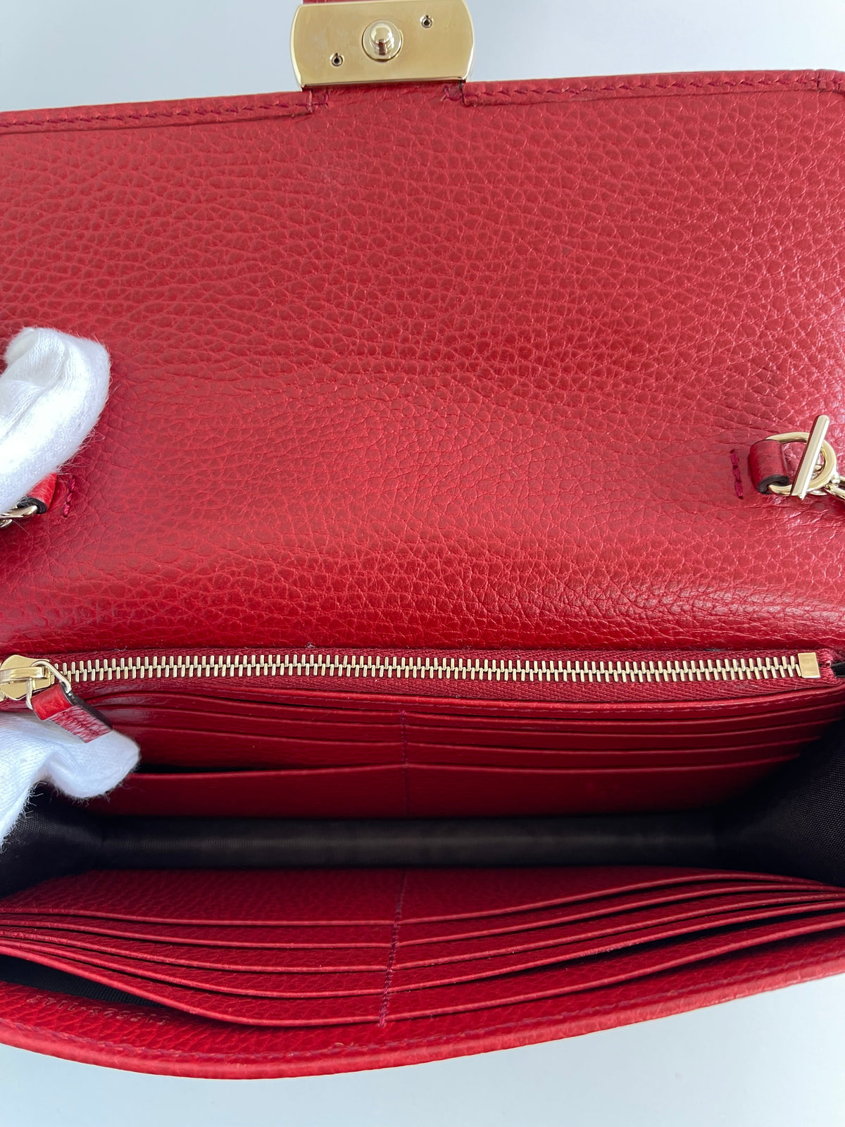 Gucci Red Interlocking G Chain Leather Wallet on Chain