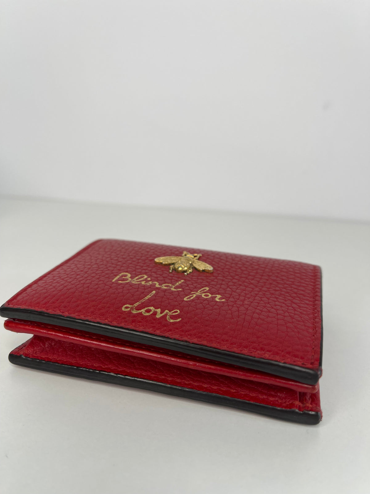 Gucci Red Pebbled Calfskin Animalier Card Case Wallet