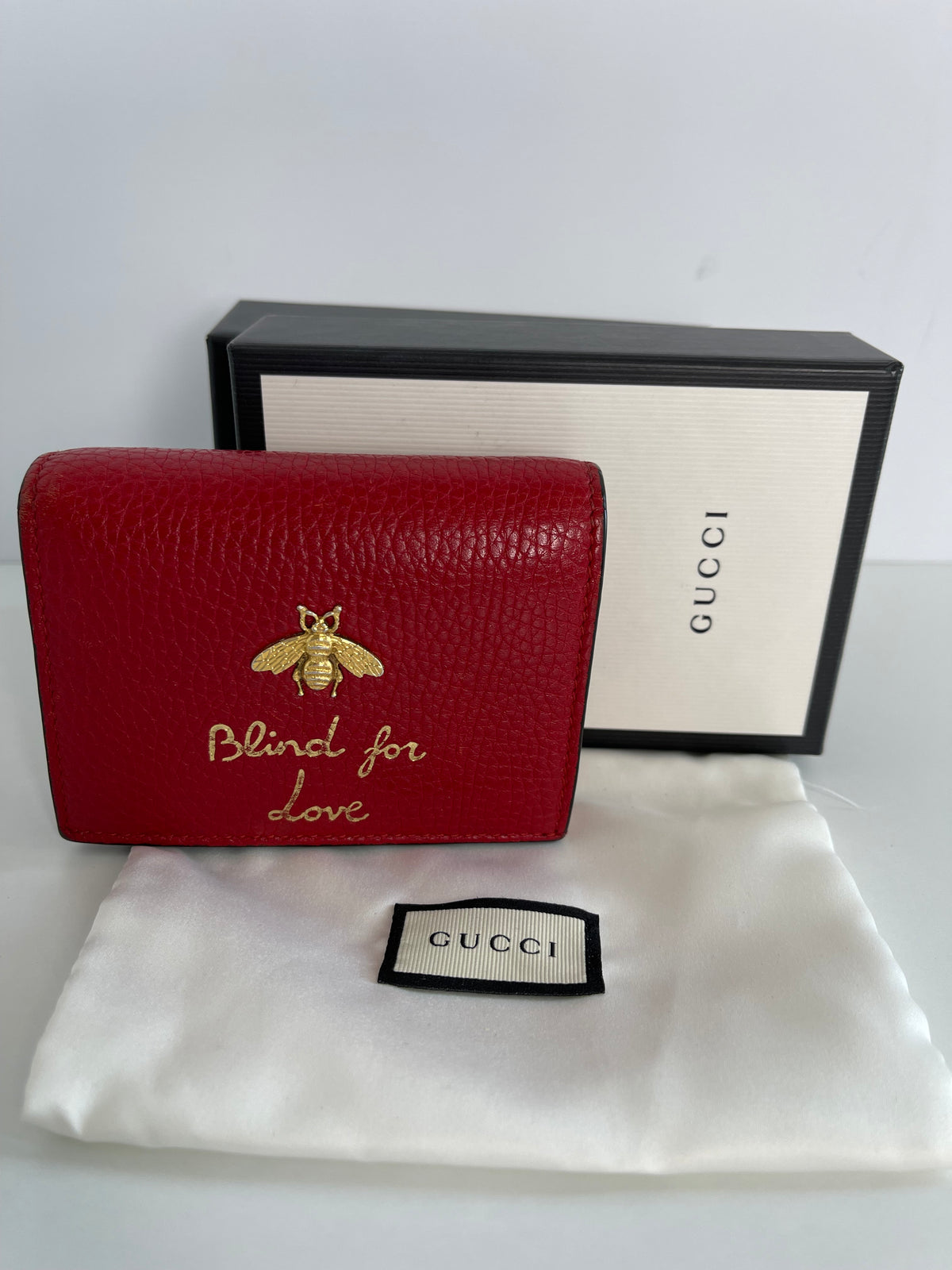 Gucci Red Pebbled Calfskin Animalier Card Case Wallet