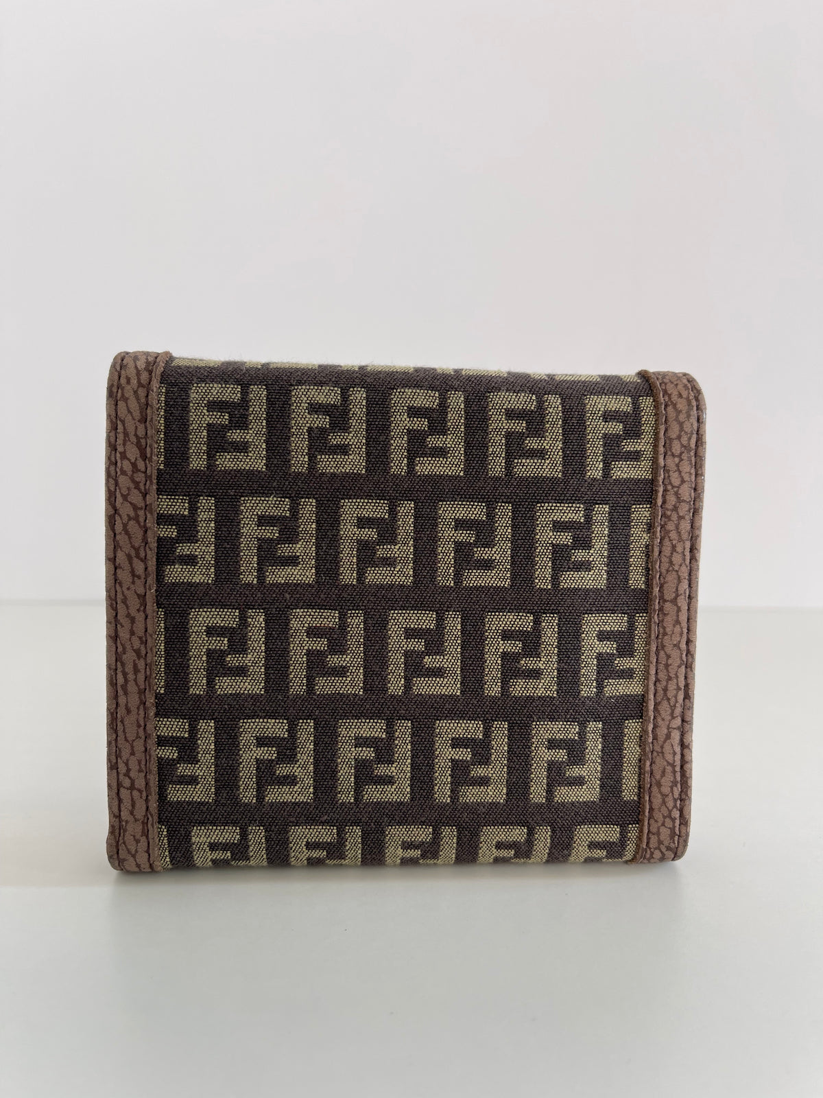 Fendi Zucchino Canvas and Brown Nubuck Leather Bifold Wallet