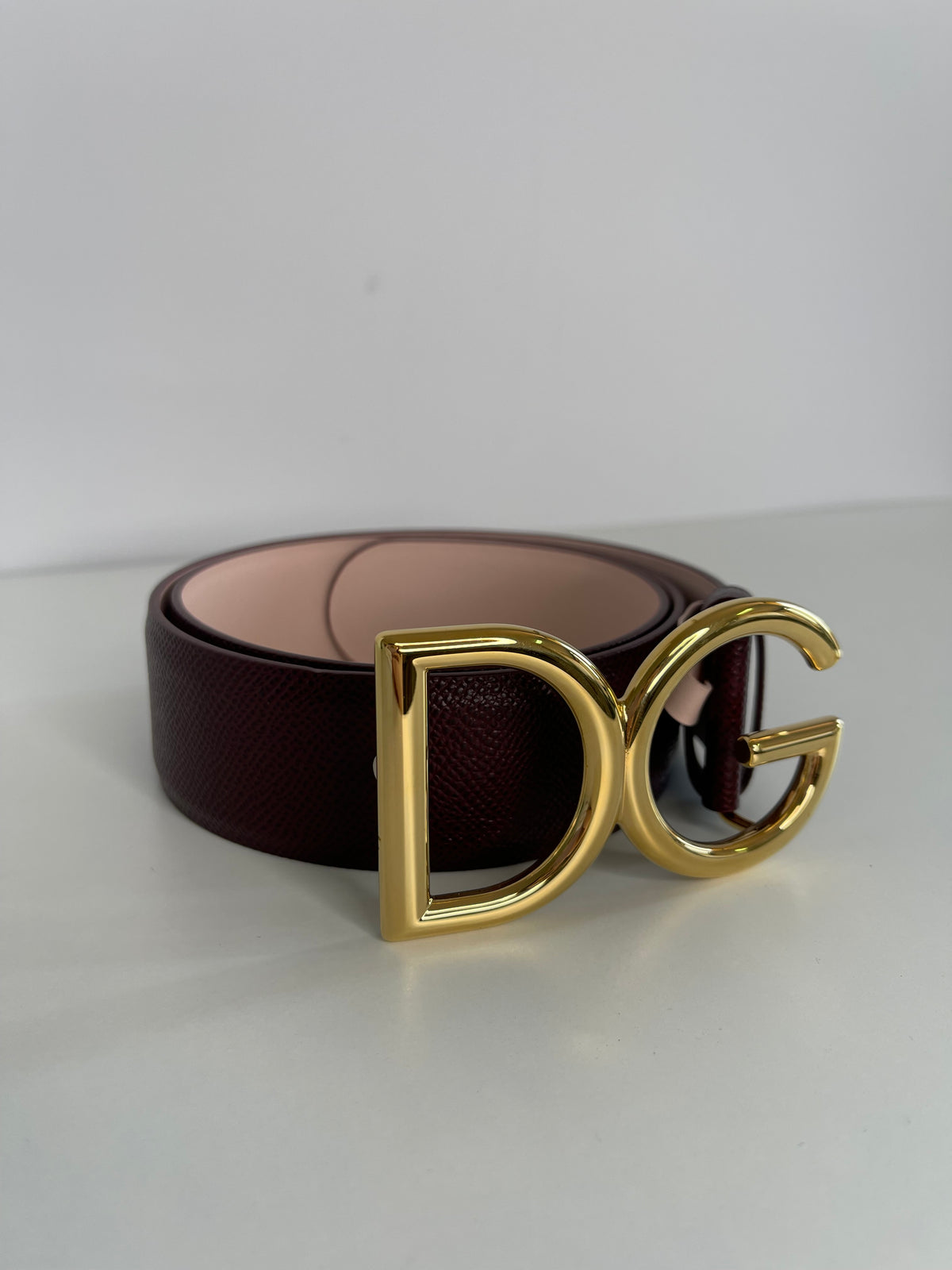 Dolce & Gabbana Burgundy Dauphine Leather Buckle Belt