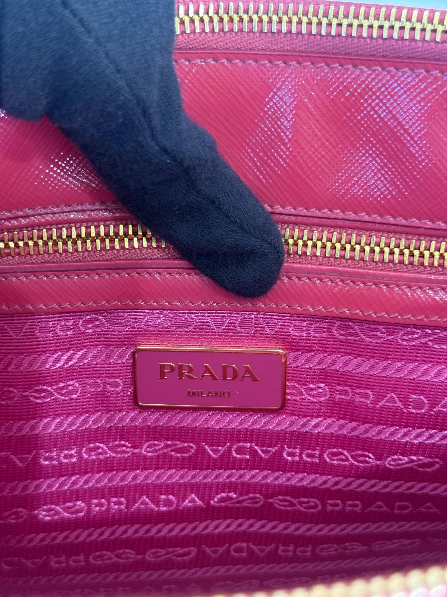 Prada Mini Galleria Saffiano Vernice Peonia Double Zip Tote