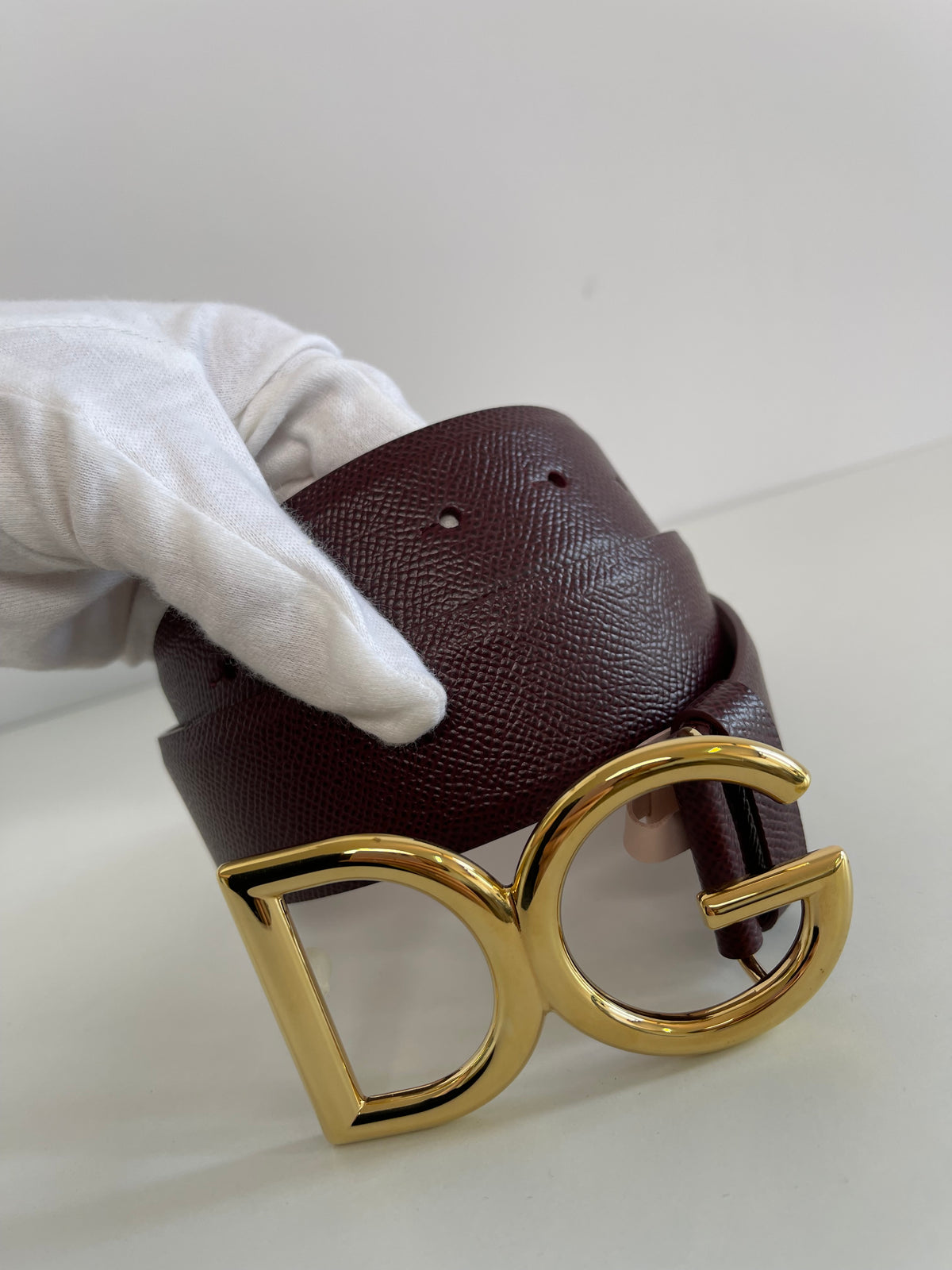 Dolce & Gabbana Burgundy Dauphine Leather Buckle Belt