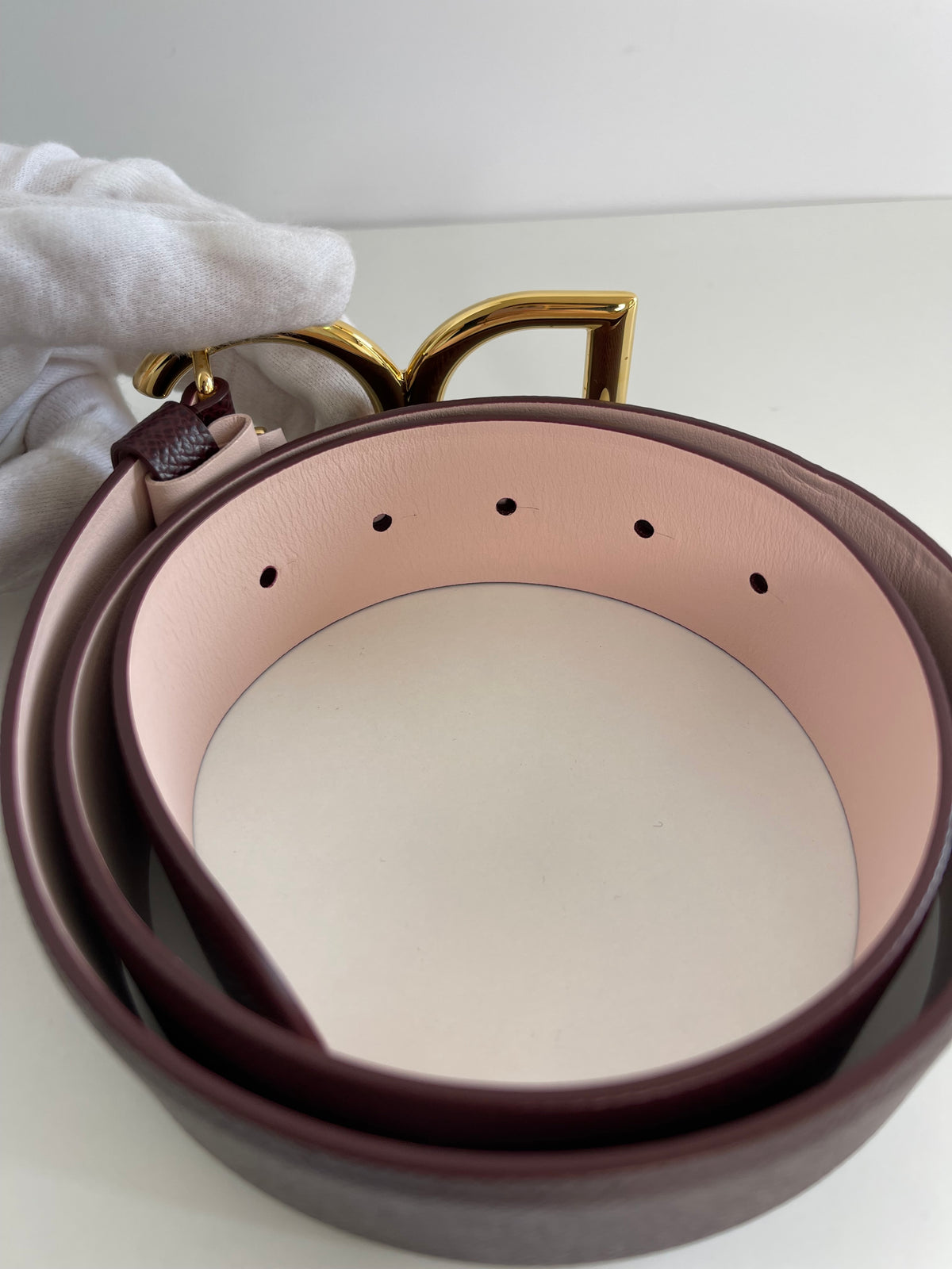 Dolce & Gabbana Burgundy Dauphine Leather Buckle Belt