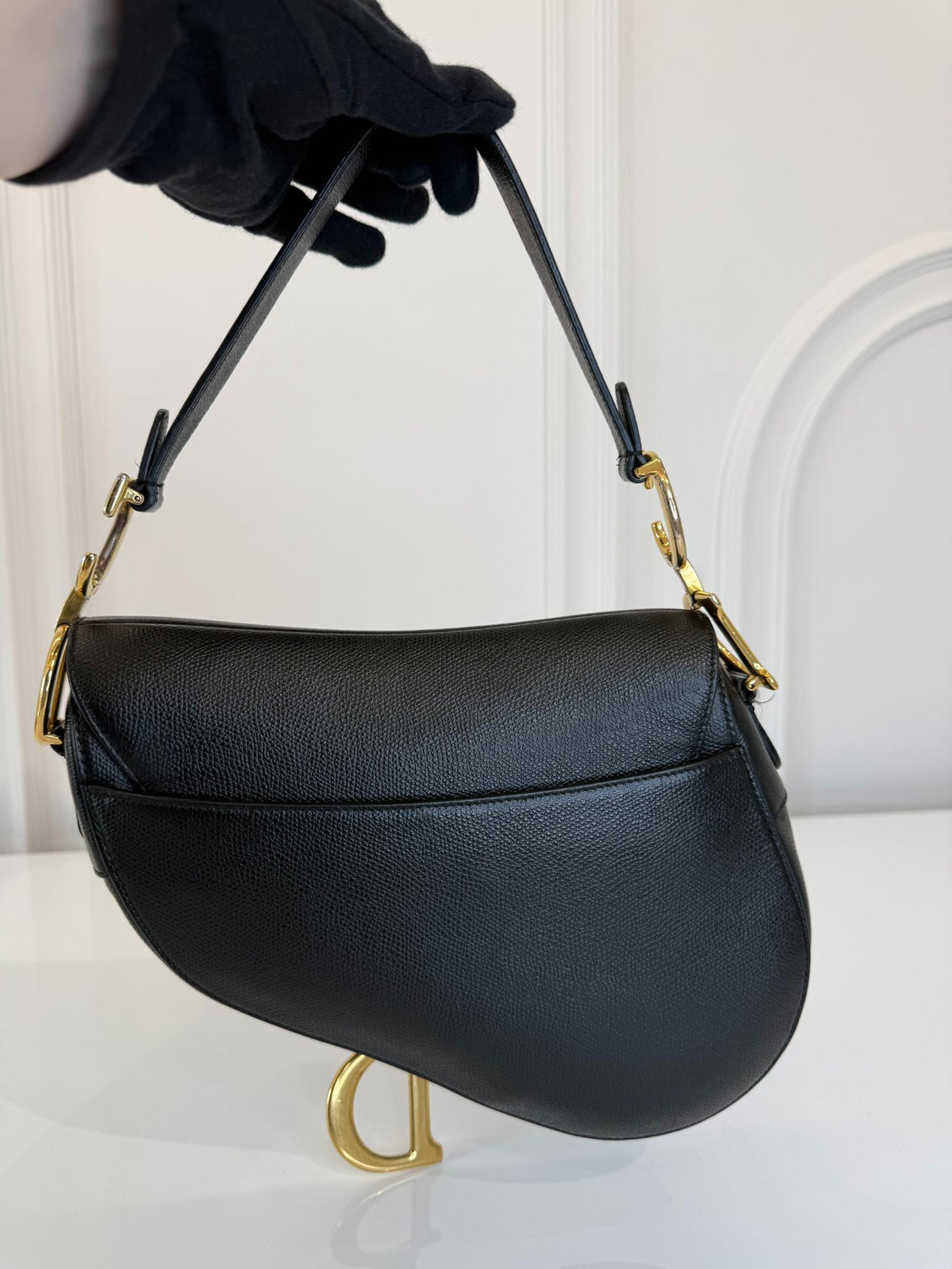 Dior Saddle Bag Black Grained Calfskin with Strap