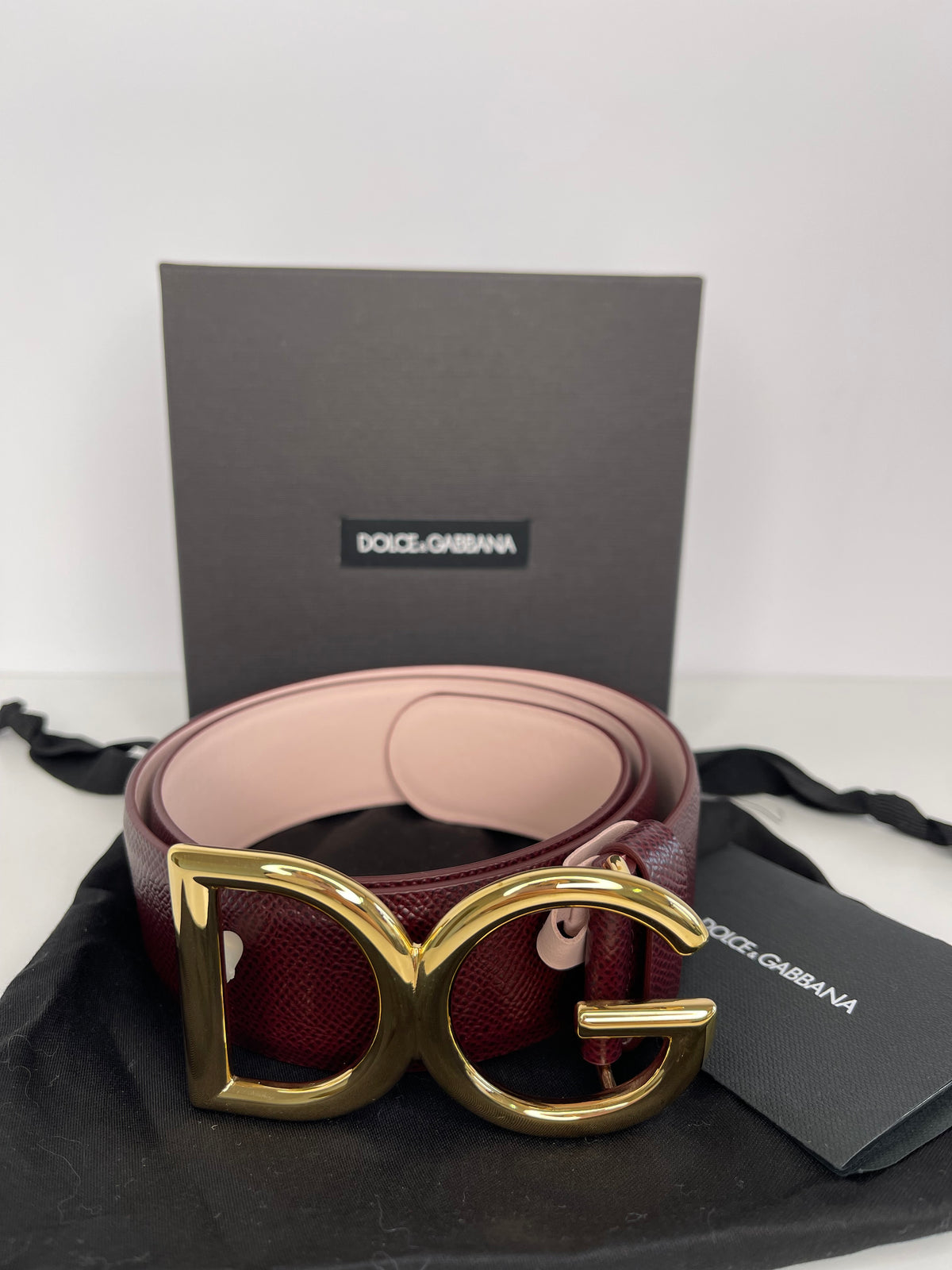 Dolce & Gabbana Burgundy Dauphine Leather Buckle Belt
