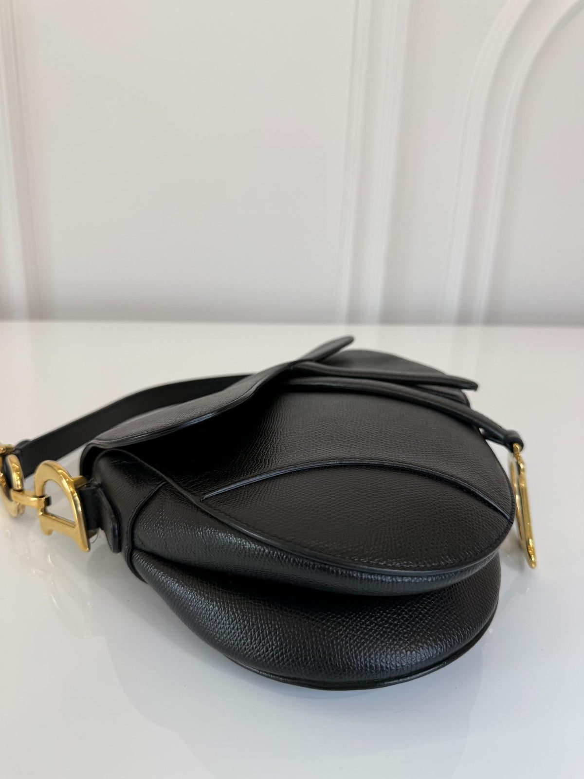 Dior Saddle Bag Black Grained Calfskin with Strap