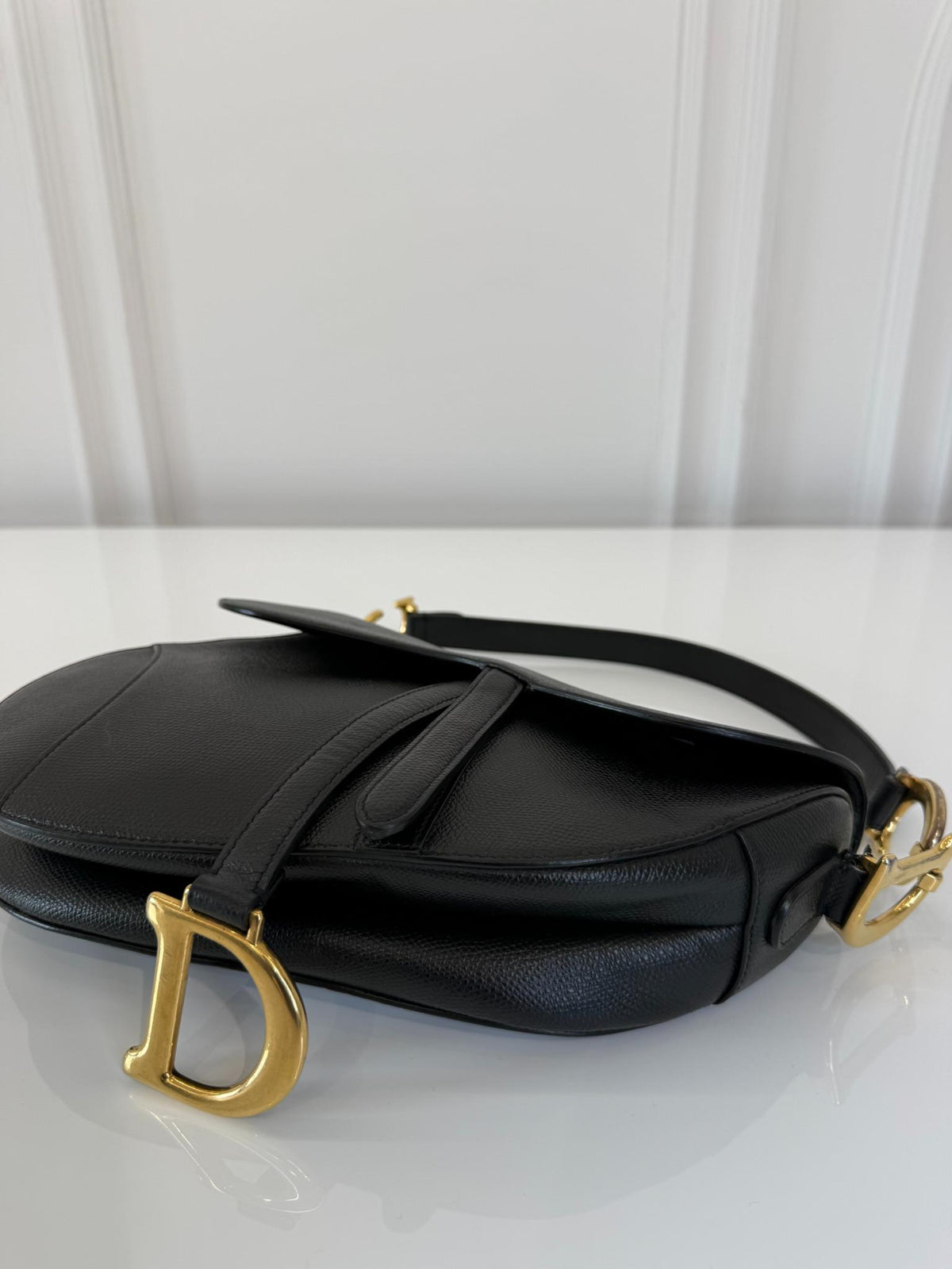 Dior Saddle Bag Black Grained Calfskin with Strap