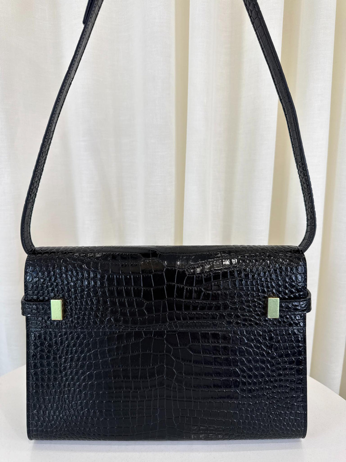 Saint Laurent Manhattan Medium Black Croc Embossed Leather Shoulder Bag