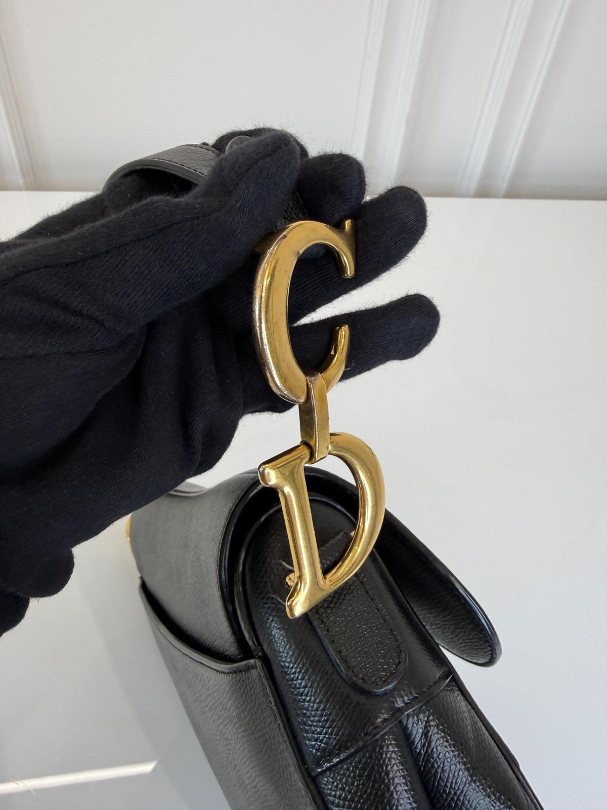 Dior Saddle Bag Black Grained Calfskin with Strap