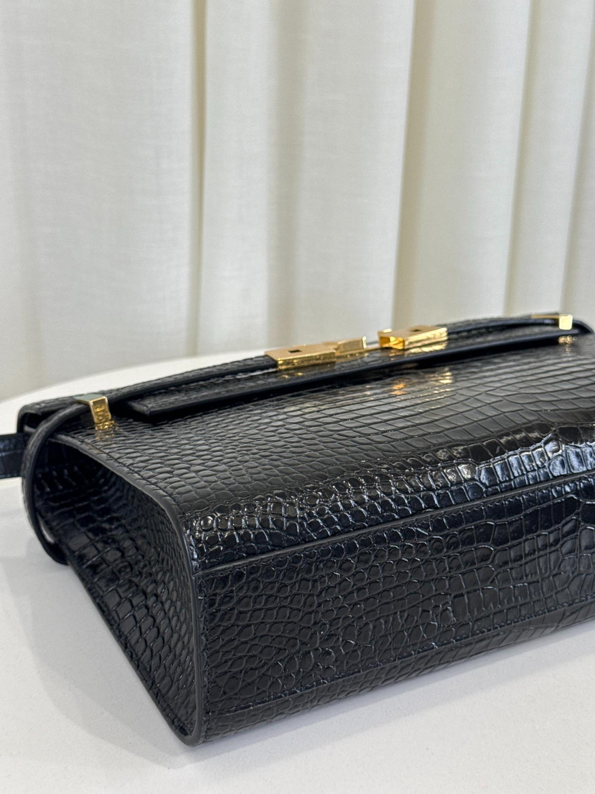 Saint Laurent Manhattan Medium Black Croc Embossed Leather Shoulder Bag