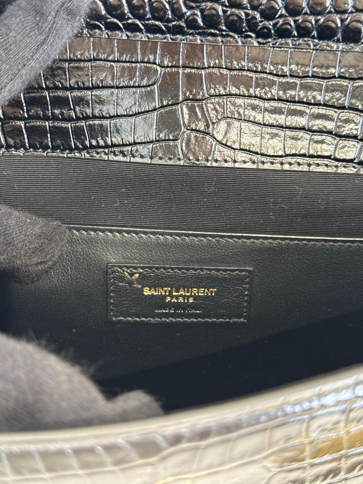 Saint Laurent Manhattan Medium Black Croc Embossed Leather Shoulder Bag