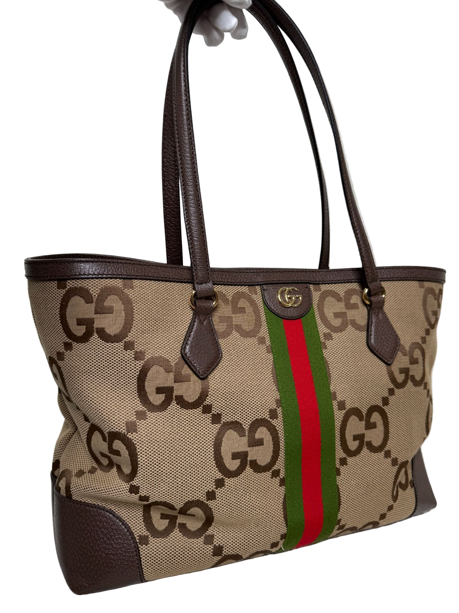 Gucci Beige/Ebony GG Jumbo Canvas Vintage Web Ophidia Medium Tote Bag