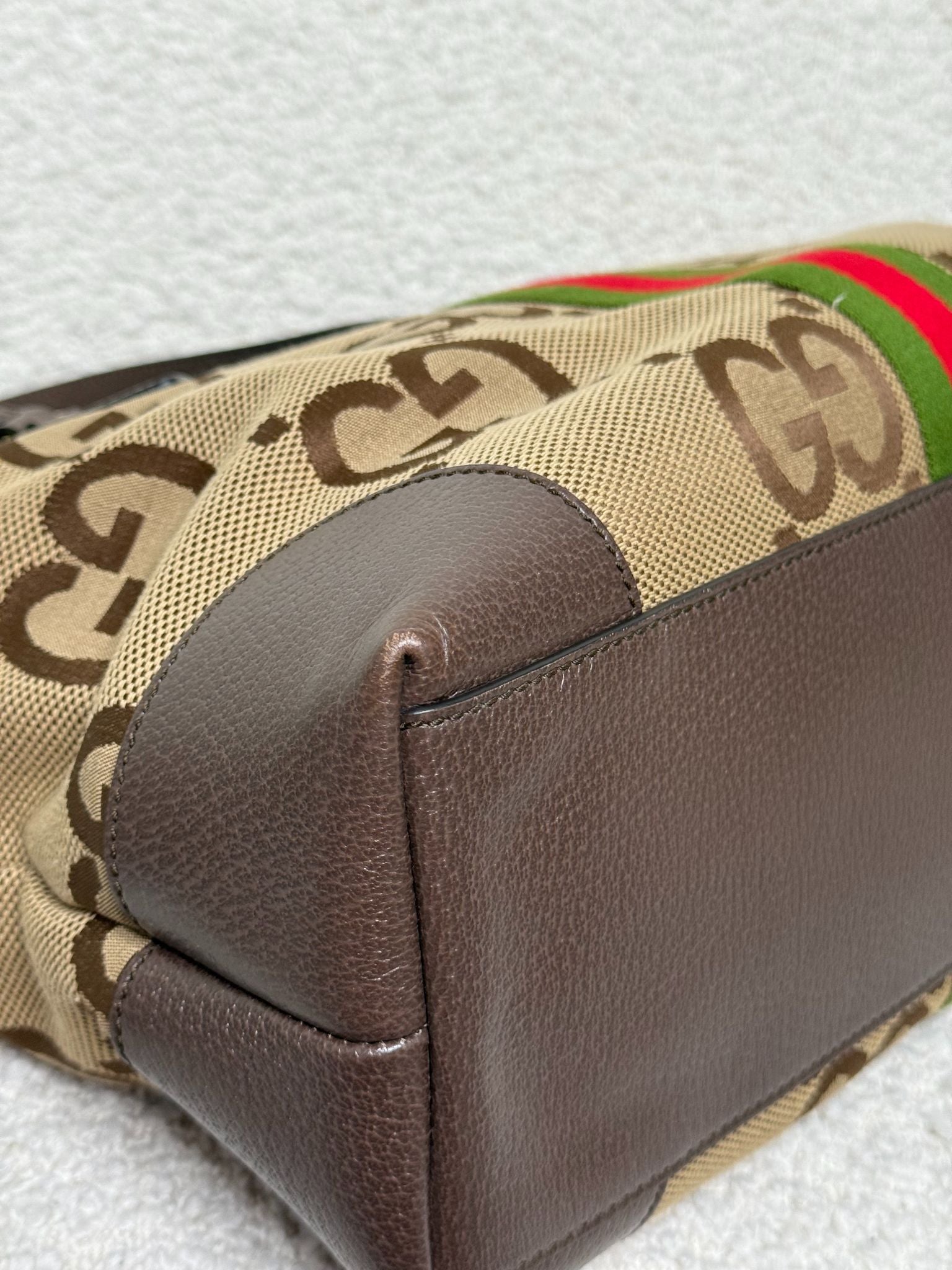 Gucci Beige/Ebony GG Jumbo Canvas Vintage Web Ophidia Medium Tote Bag