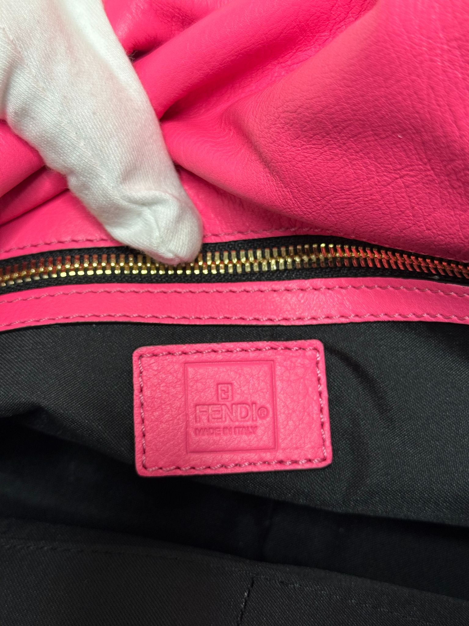 Fendi Pink Leather and Black Fabric Baguette Bag