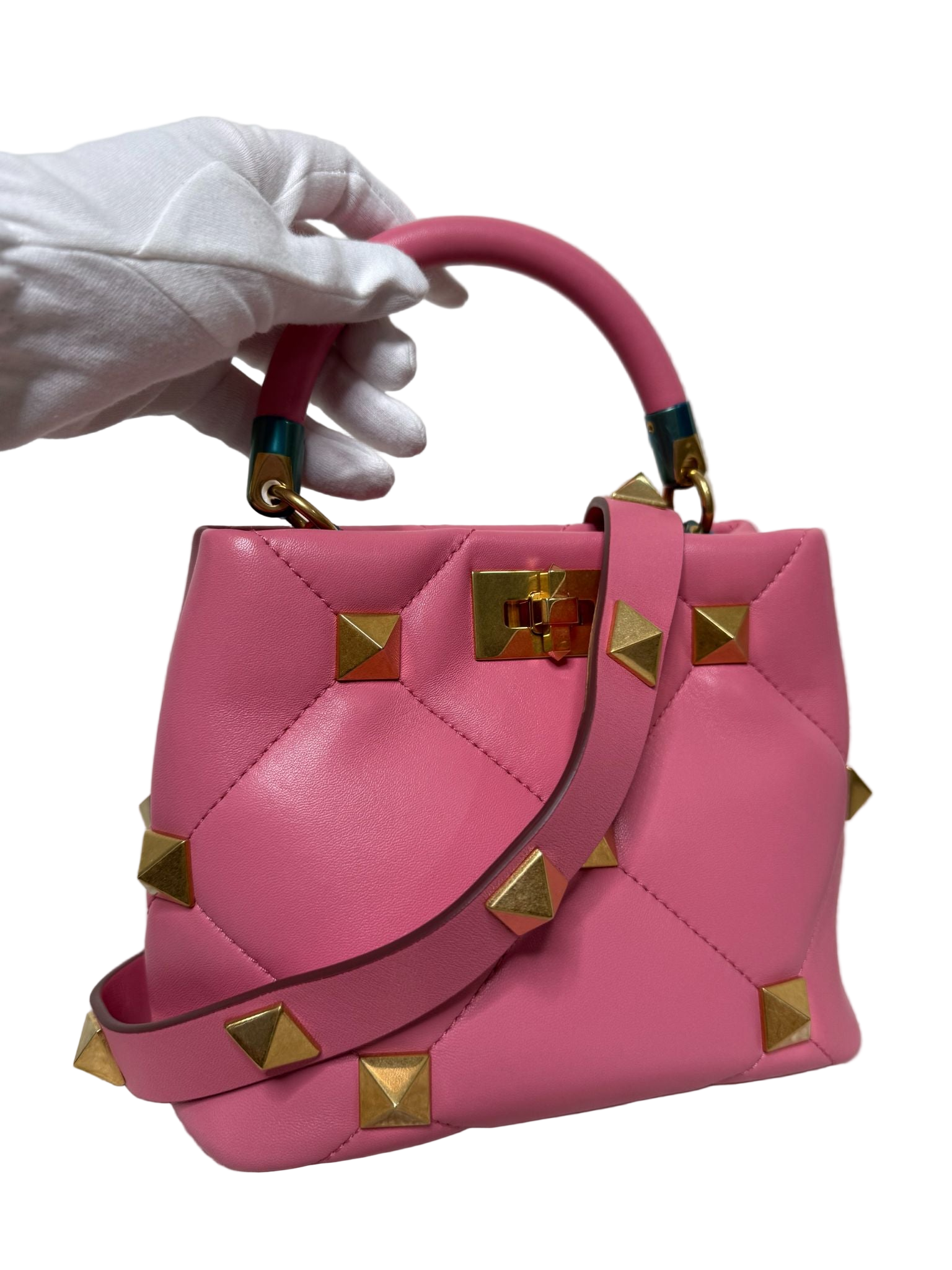 Valentino Garavani Small Roman Stud Pink Leather Bag