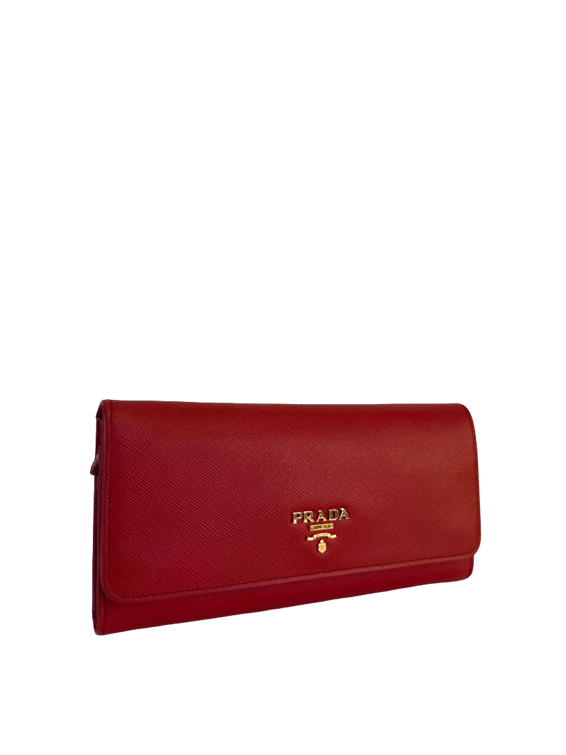 Prada Red Saffiano Leather Continental Wallet