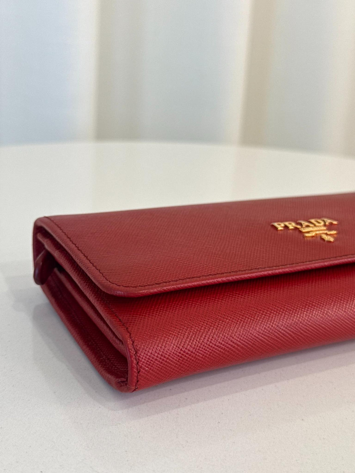 Prada Red Saffiano Leather Continental Wallet