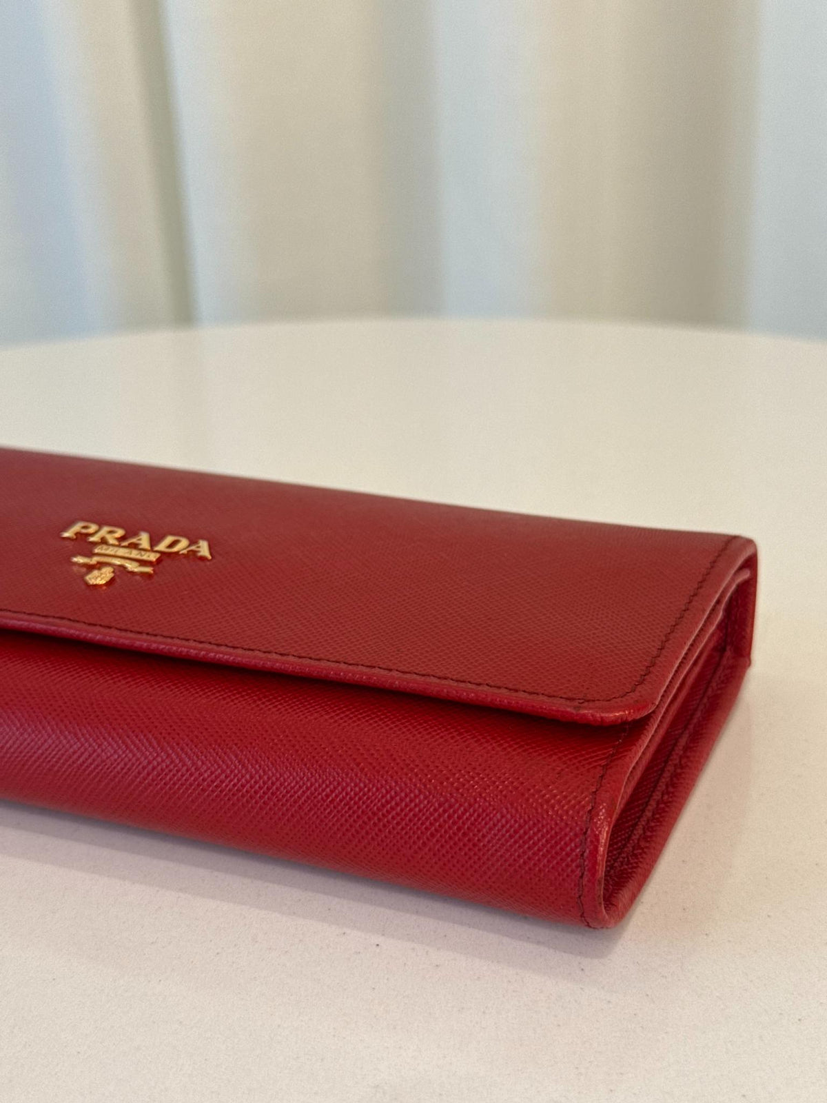 Prada Red Saffiano Leather Continental Wallet
