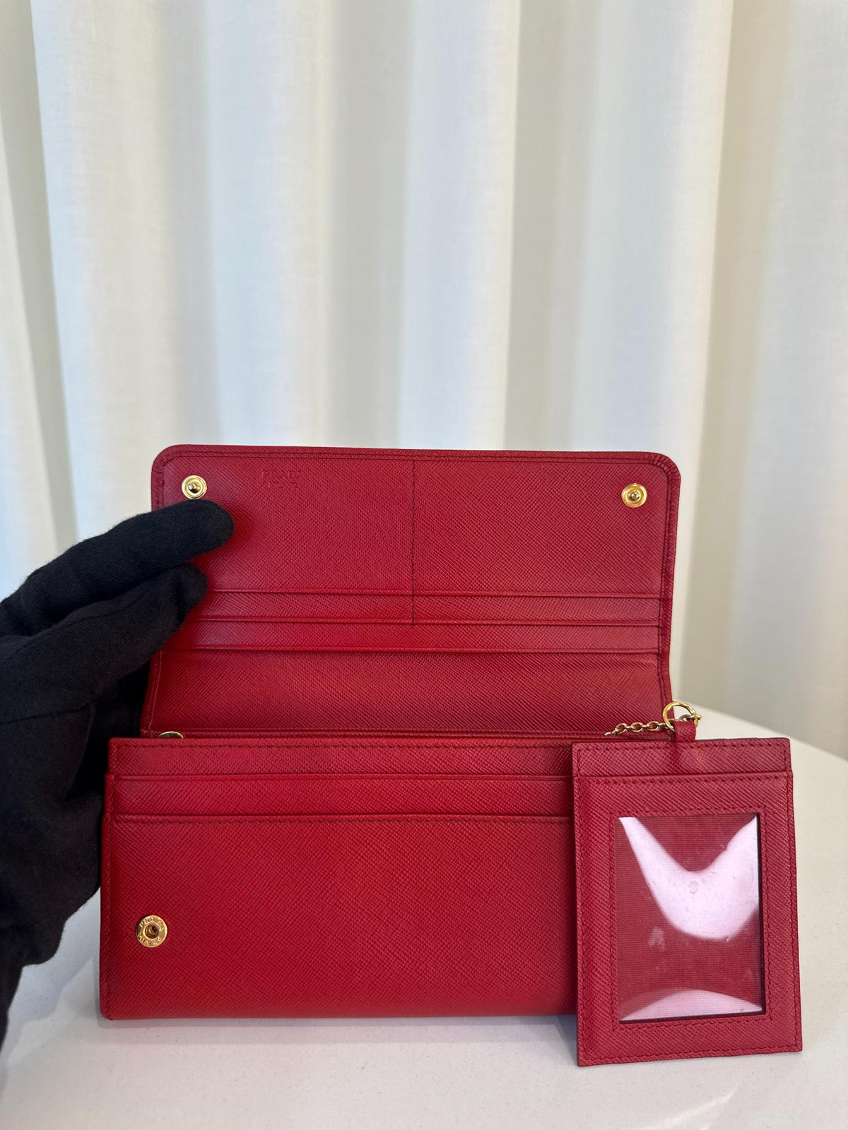 Prada Red Saffiano Leather Continental Wallet