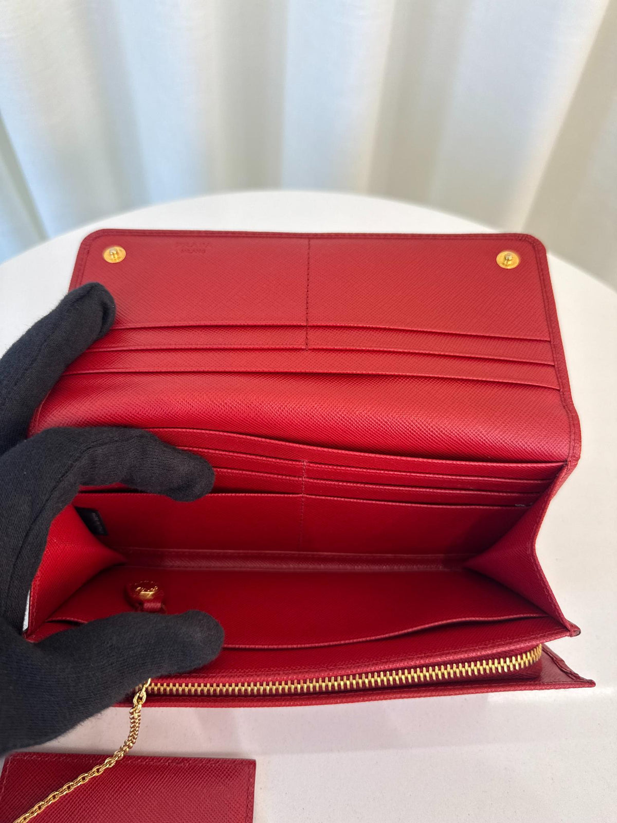 Prada Red Saffiano Leather Continental Wallet