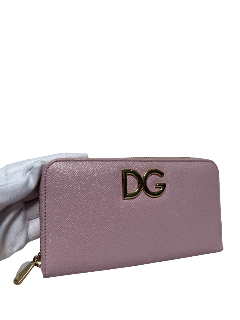 Dolce & Gabbana Light Pink Leather Zip Around Continental Wallet